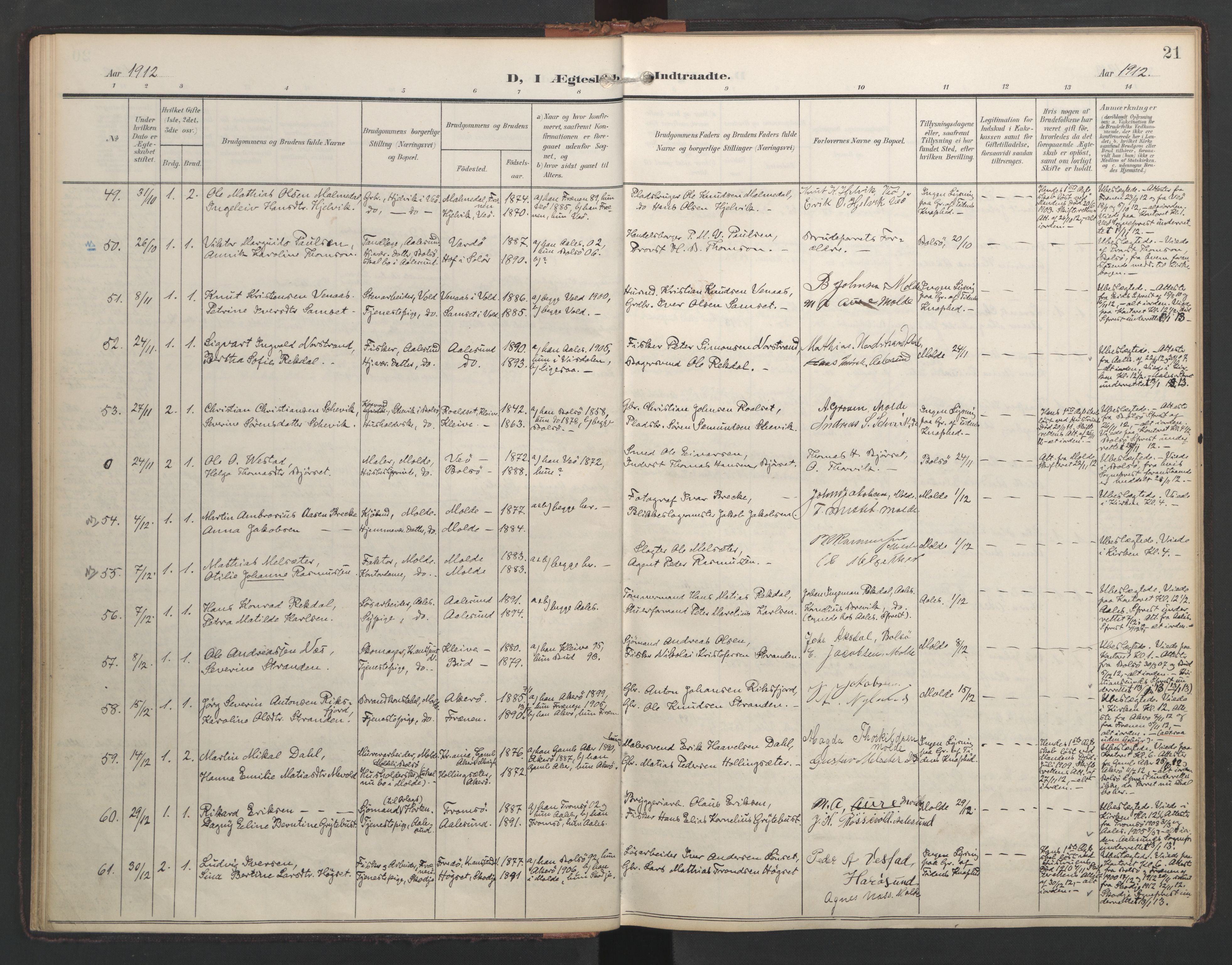 Ministerialprotokoller, klokkerbøker og fødselsregistre - Møre og Romsdal, AV/SAT-A-1454/558/L0694: Parish register (official) no. 558A08, 1907-1922, p. 21