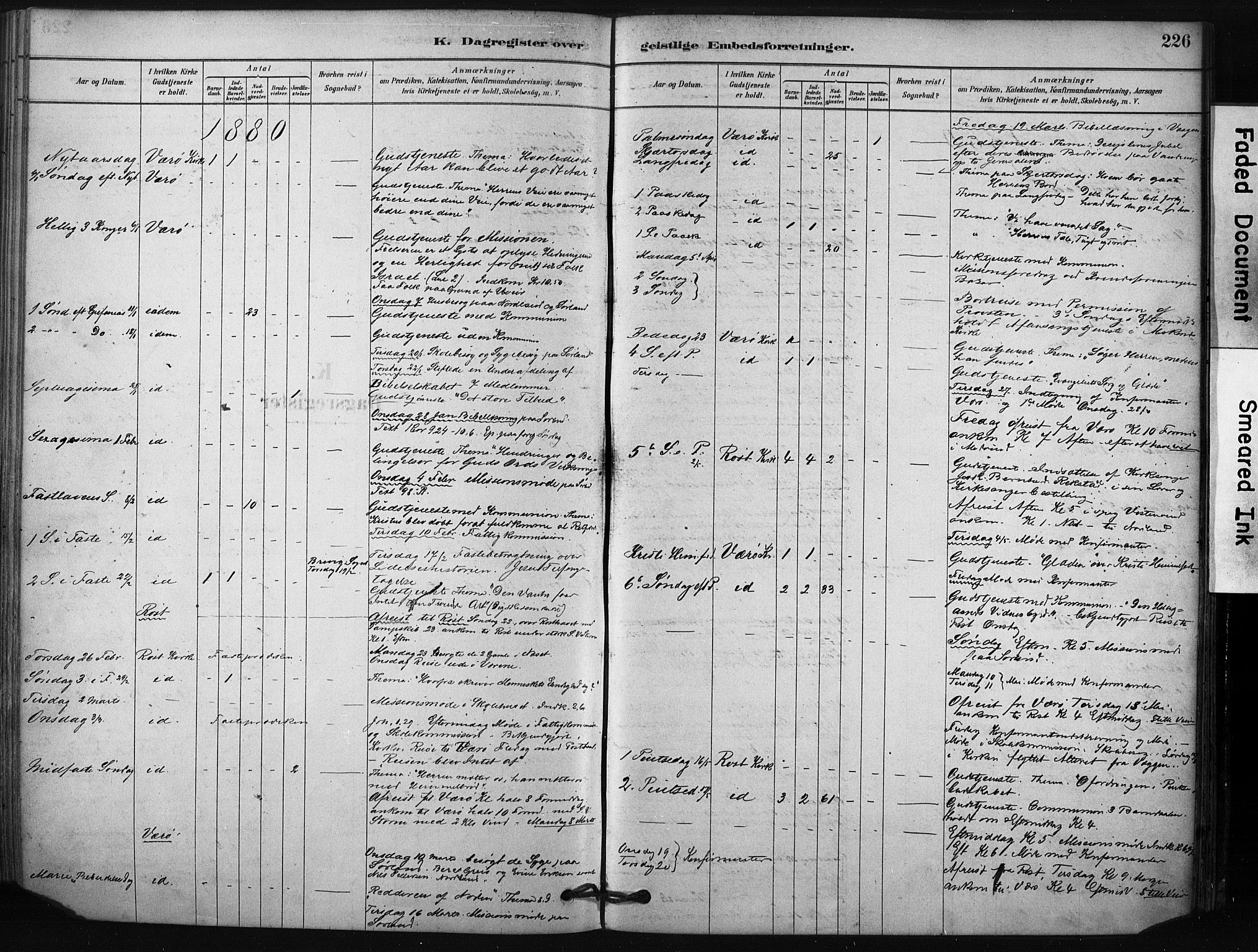 Ministerialprotokoller, klokkerbøker og fødselsregistre - Nordland, AV/SAT-A-1459/807/L0122: Parish register (official) no. 807A05, 1880-1902, p. 226