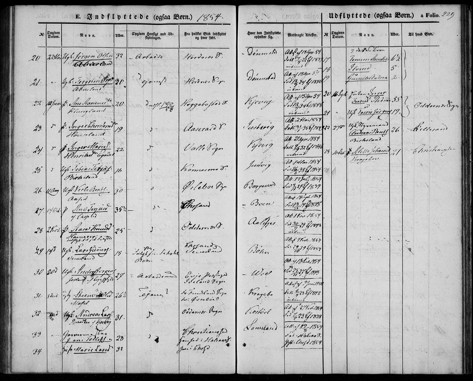 Tveit sokneprestkontor, AV/SAK-1111-0043/F/Fa/L0005: Parish register (official) no. A 5, 1853-1871, p. 229