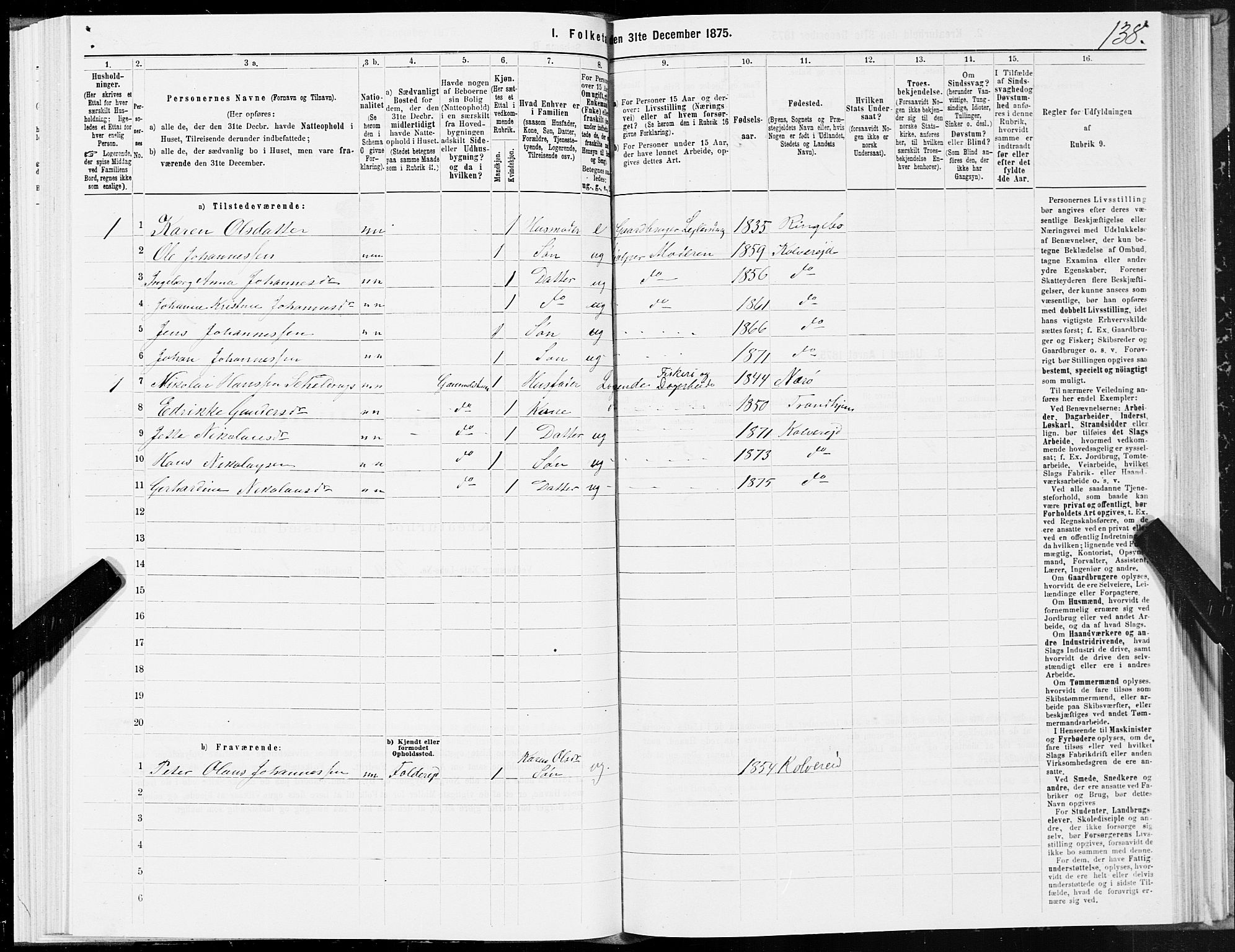 SAT, 1875 census for 1752P Kolvereid, 1875, p. 2138