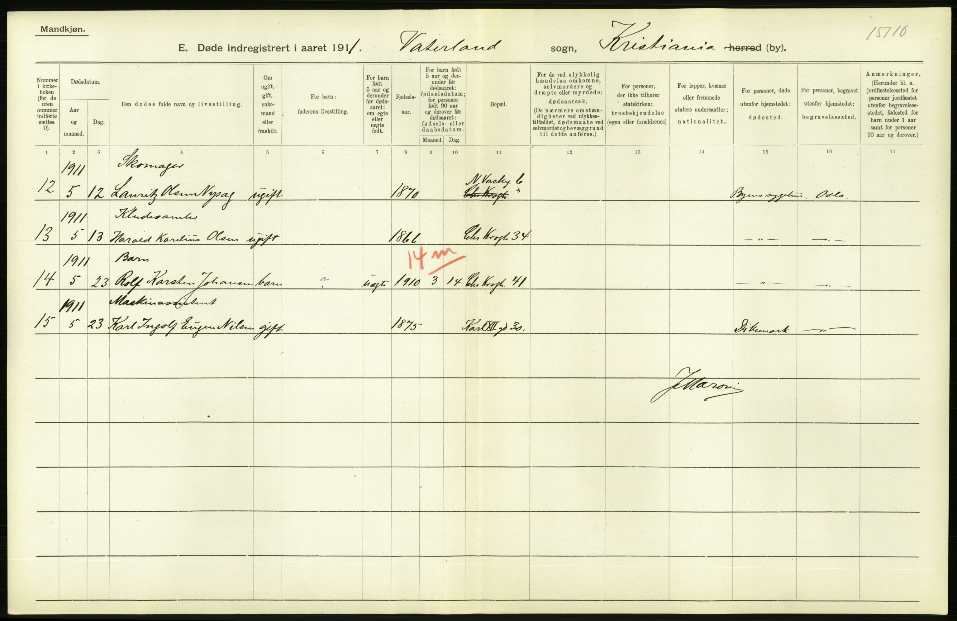 Statistisk sentralbyrå, Sosiodemografiske emner, Befolkning, AV/RA-S-2228/D/Df/Dfb/Dfba/L0009: Kristiania: Døde menn, 1911, p. 526