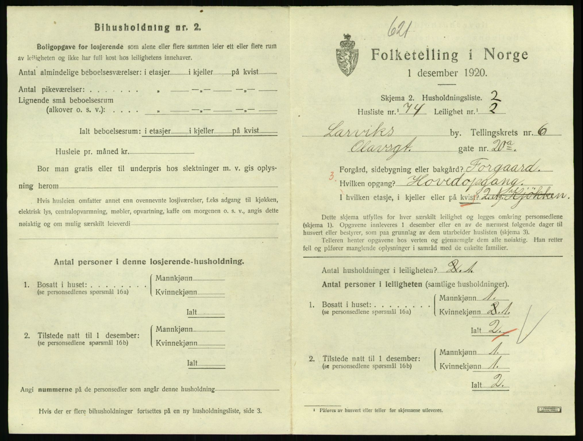 SAKO, 1920 census for Larvik, 1920, p. 5648