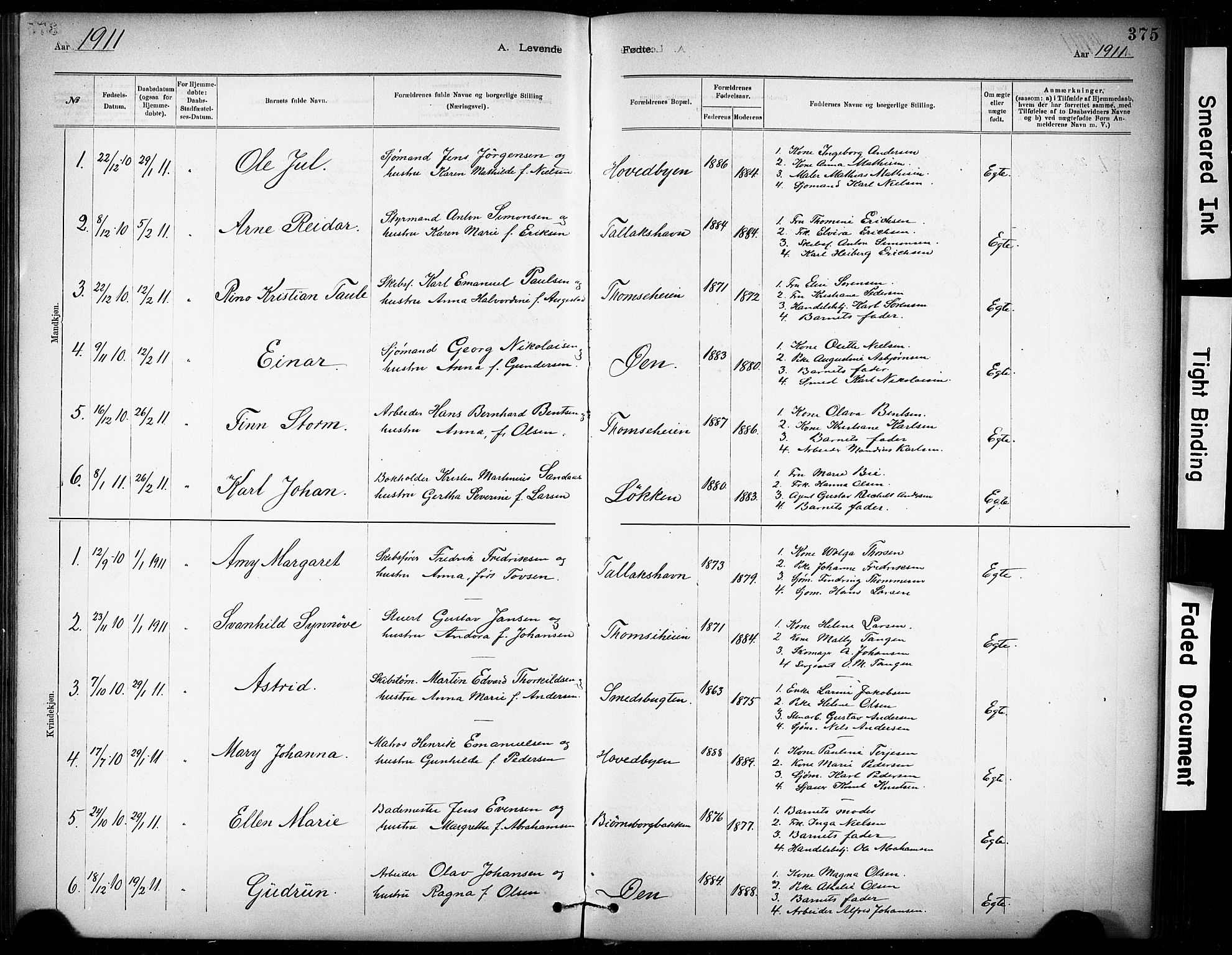 Kragerø kirkebøker, AV/SAKO-A-278/G/Ga/L0007: Parish register (copy) no. 7, 1881-1927, p. 375