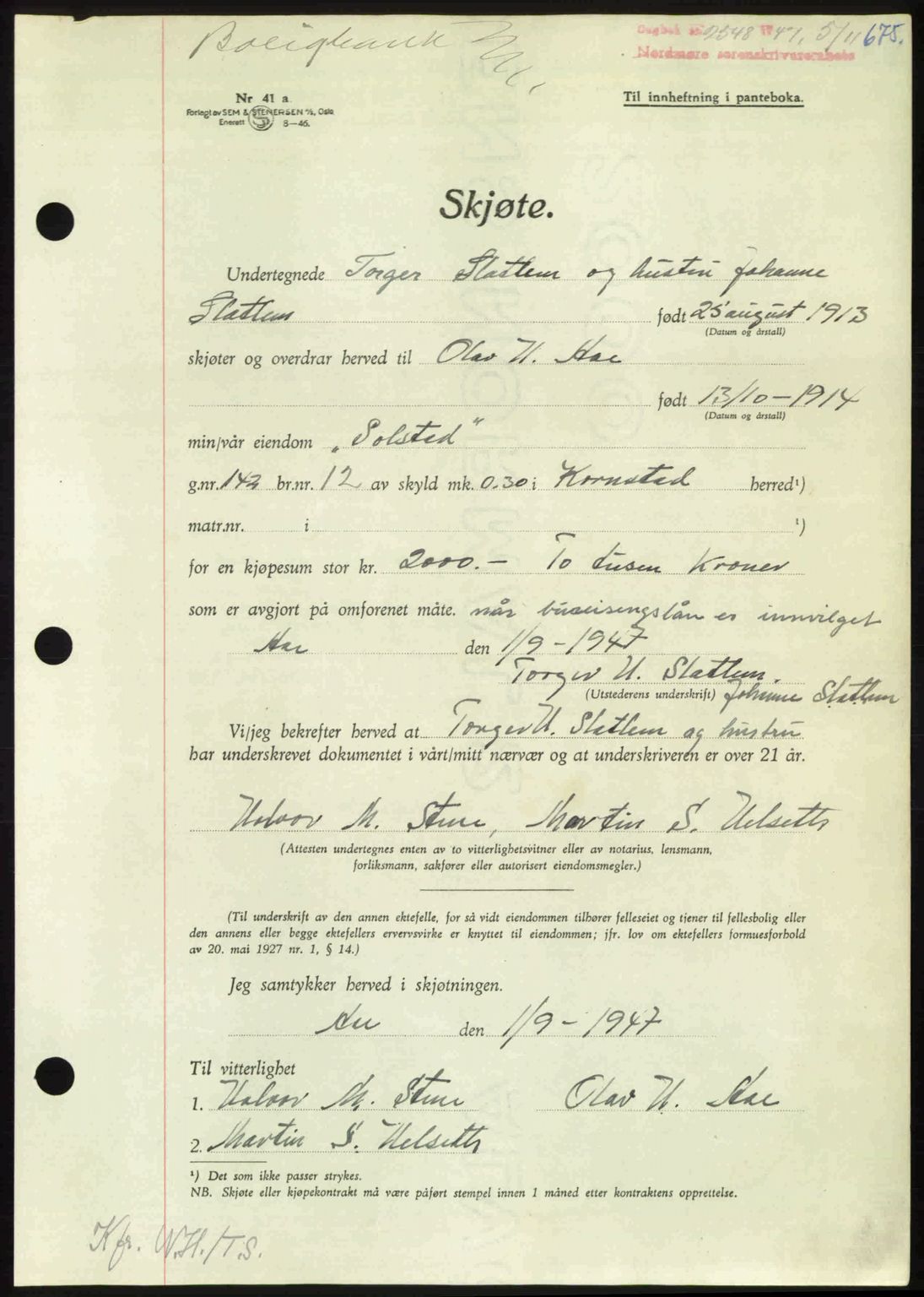 Nordmøre sorenskriveri, AV/SAT-A-4132/1/2/2Ca: Mortgage book no. A106, 1947-1947, Diary no: : 2548/1947