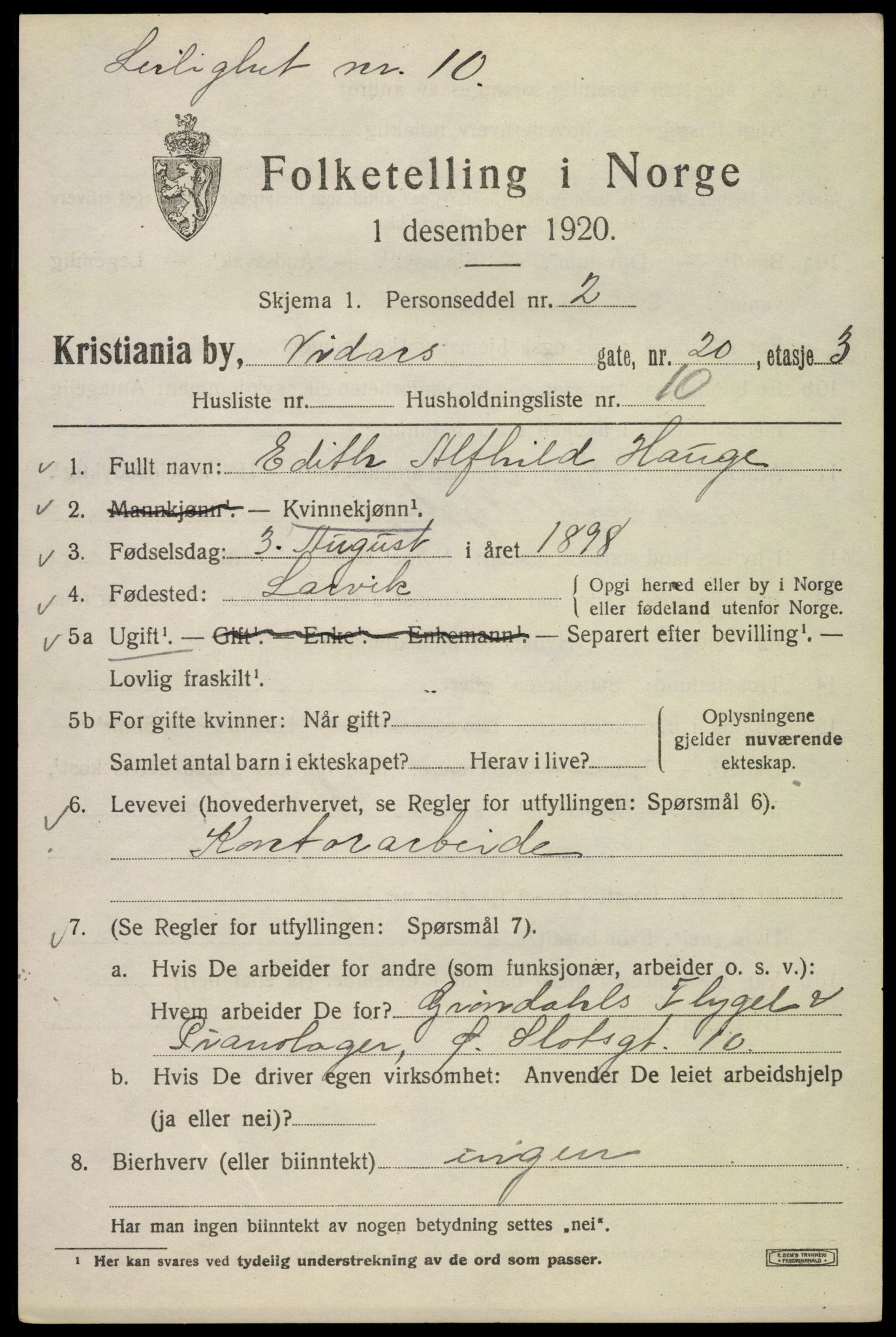 SAO, 1920 census for Kristiania, 1920, p. 636743