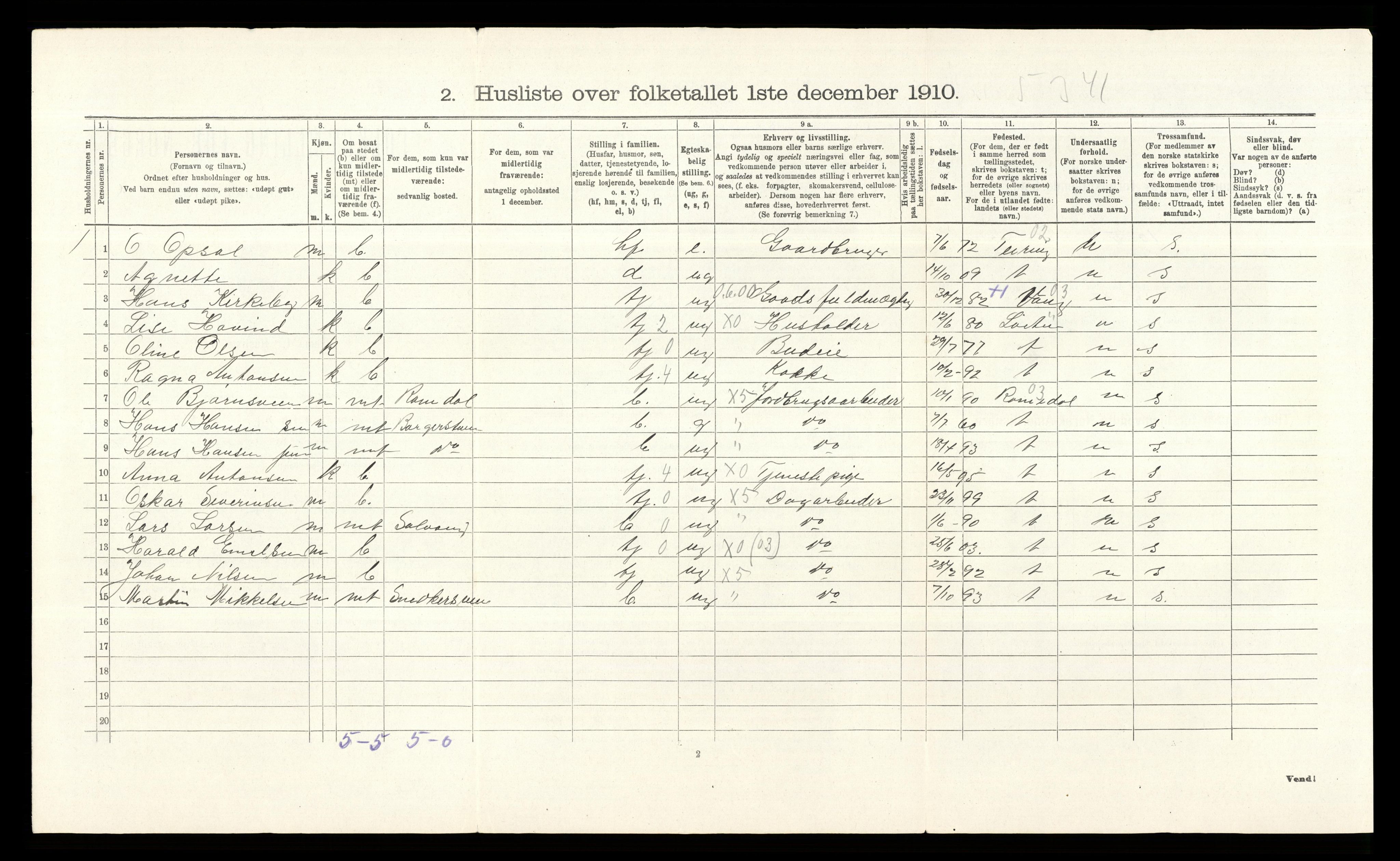 RA, 1910 census for Stange, 1910, p. 1865