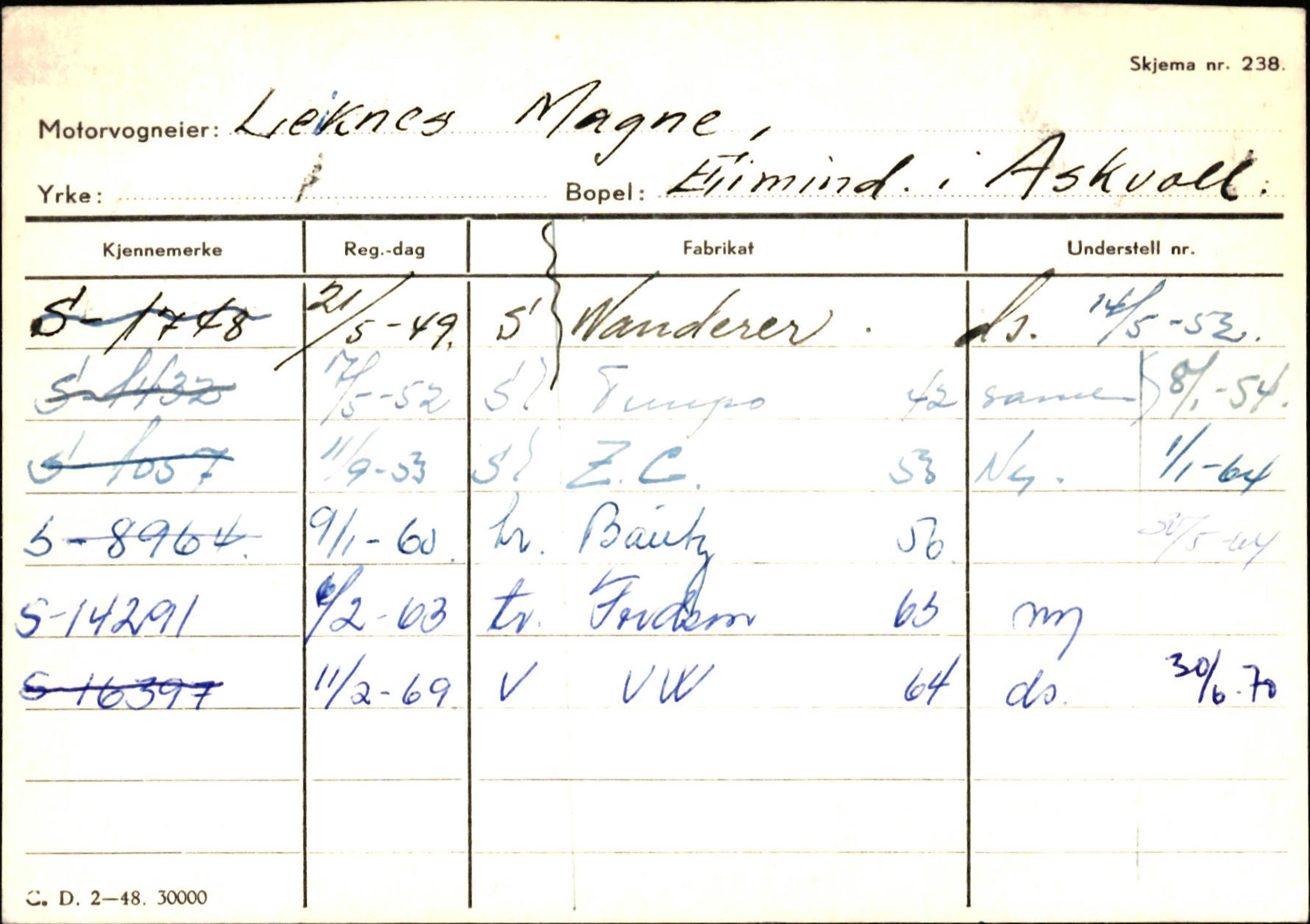 Statens vegvesen, Sogn og Fjordane vegkontor, SAB/A-5301/4/F/L0132: Eigarregister Askvoll A-Å. Balestrand A-Å, 1945-1975, p. 750