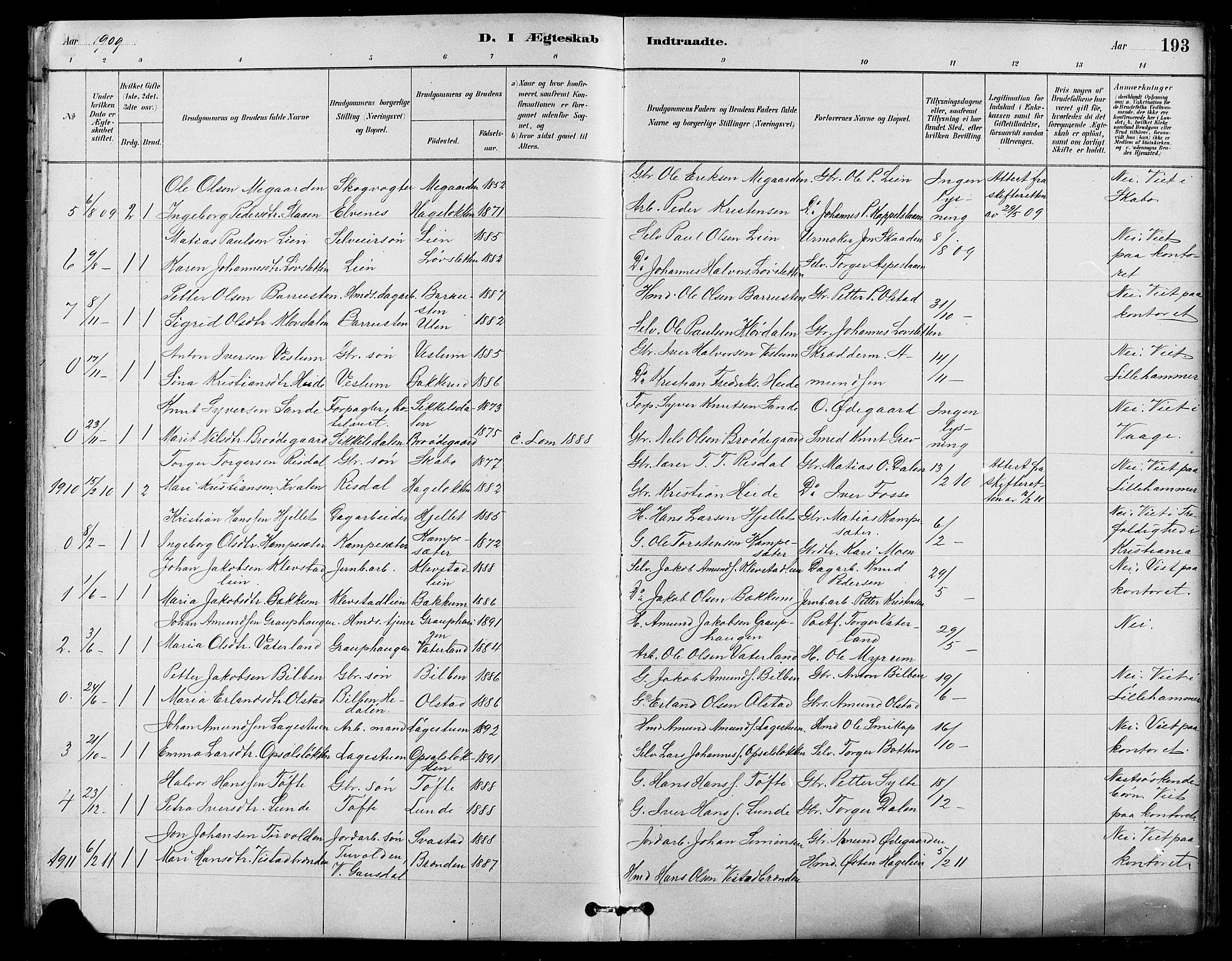 Nord-Fron prestekontor, SAH/PREST-080/H/Ha/Hab/L0005: Parish register (copy) no. 5, 1884-1914, p. 193