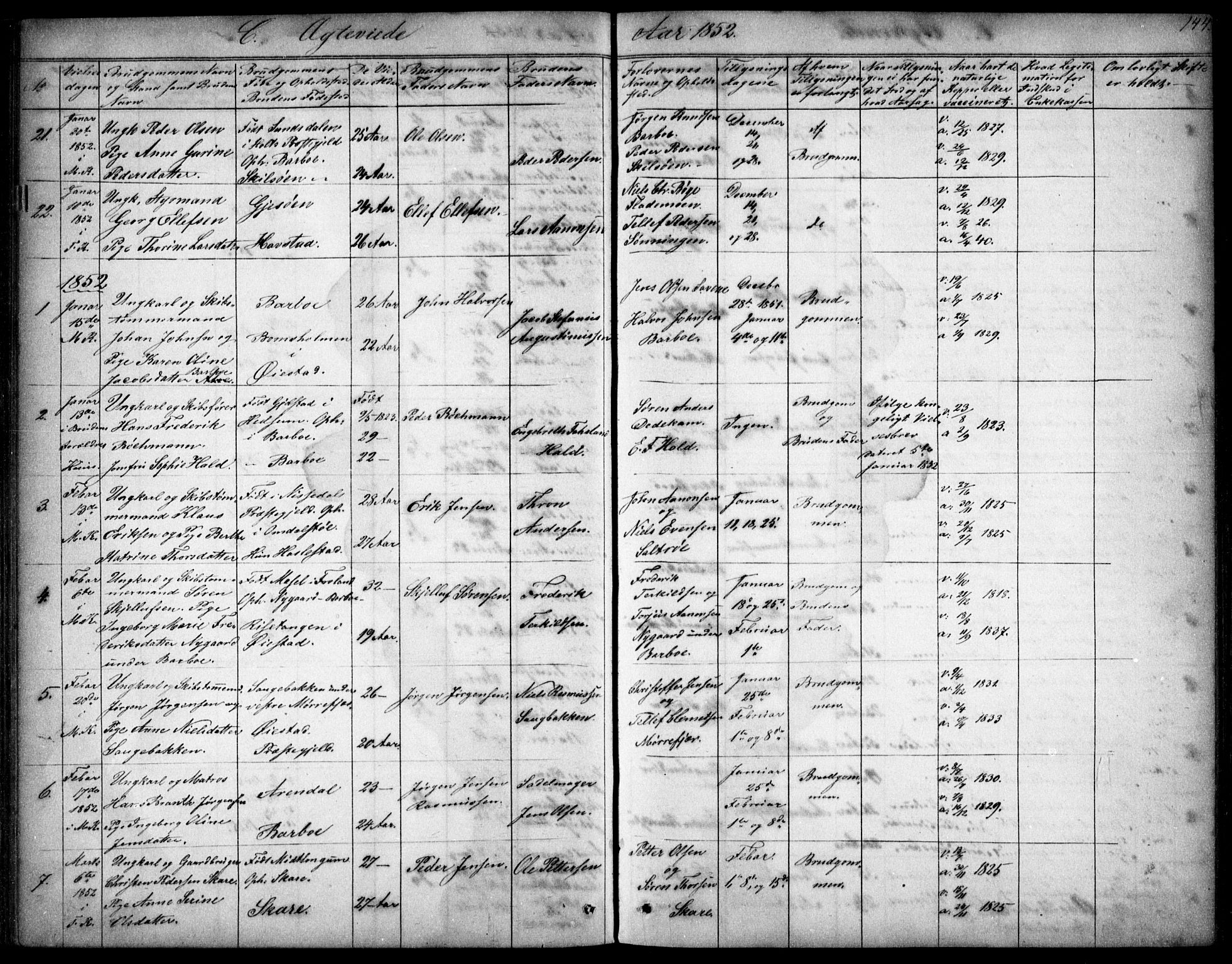 Tromøy sokneprestkontor, SAK/1111-0041/F/Fb/L0002: Parish register (copy) no. B 2, 1851-1858, p. 144