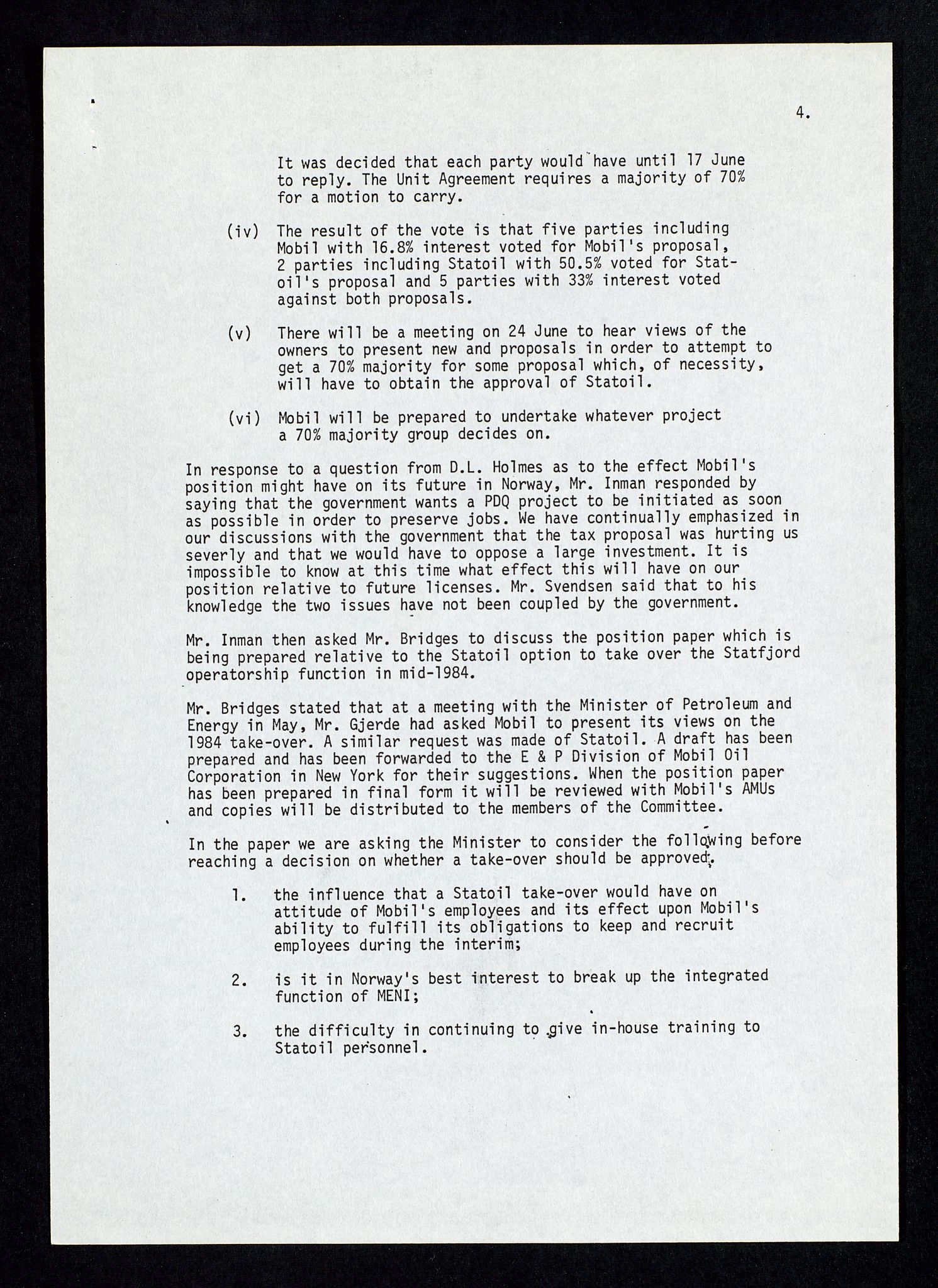 Pa 1578 - Mobil Exploration Norway Incorporated, AV/SAST-A-102024/4/D/Da/L0168: Sak og korrespondanse og styremøter, 1973-1986, p. 24