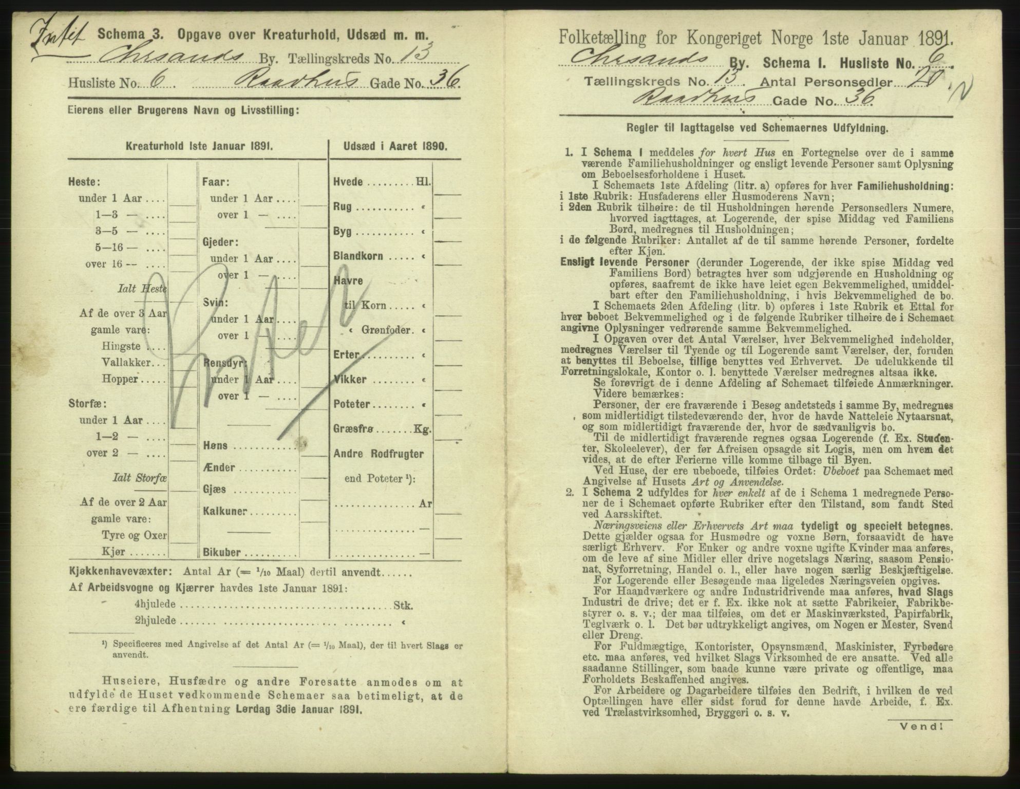 RA, 1891 census for 1001 Kristiansand, 1891, p. 878