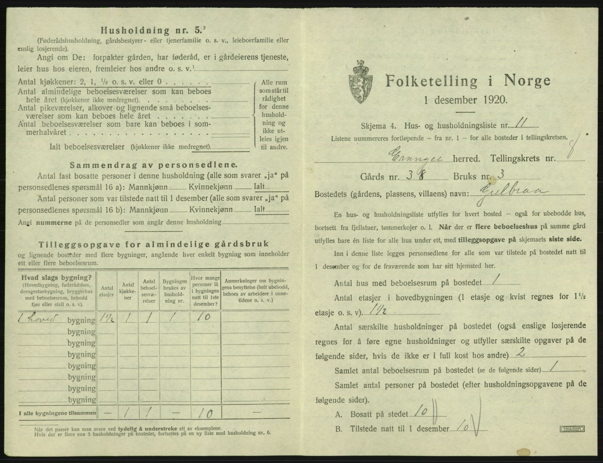 SAB, 1920 census for Evanger, 1920, p. 383