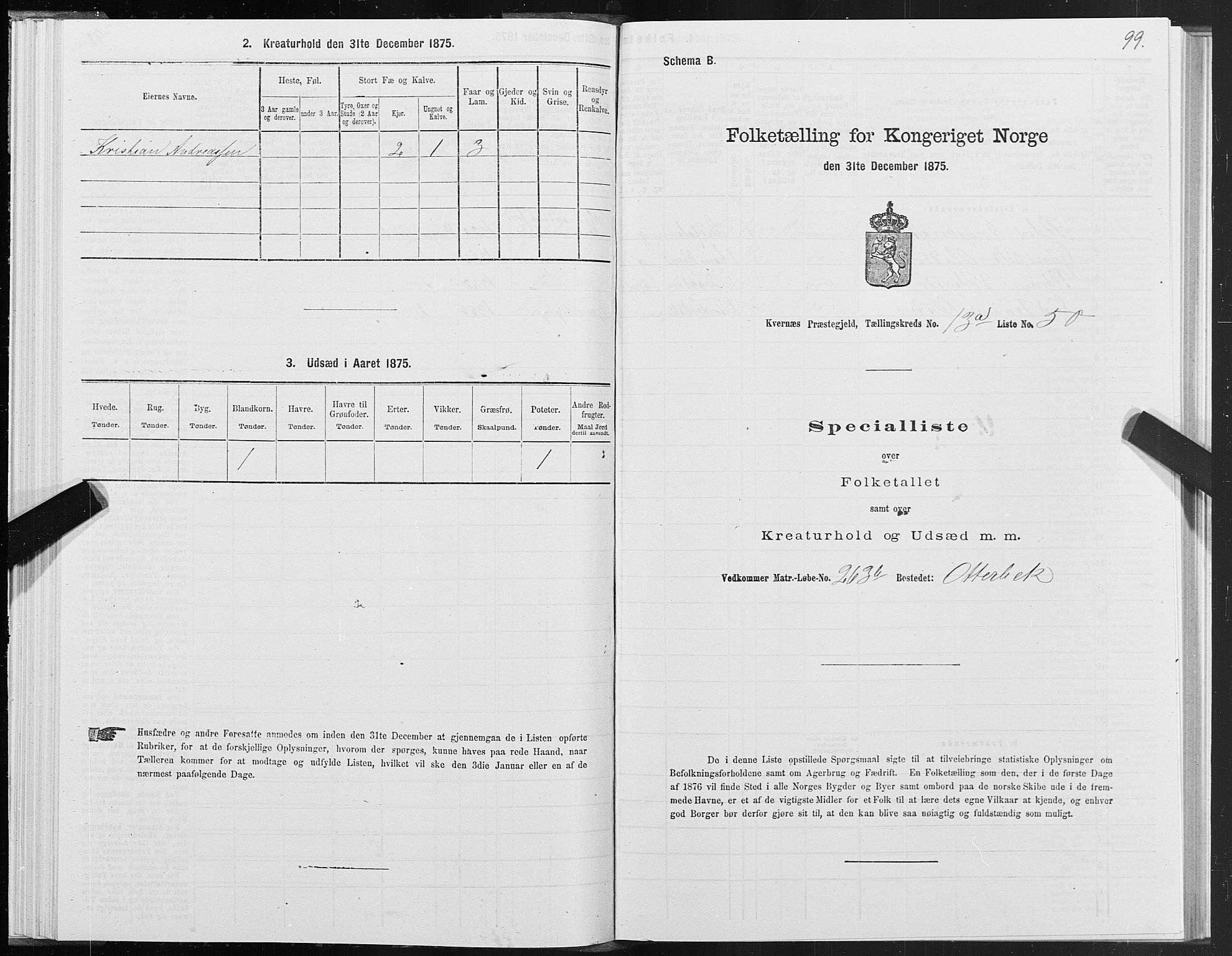 SAT, 1875 census for 1553P Kvernes, 1875, p. 7099