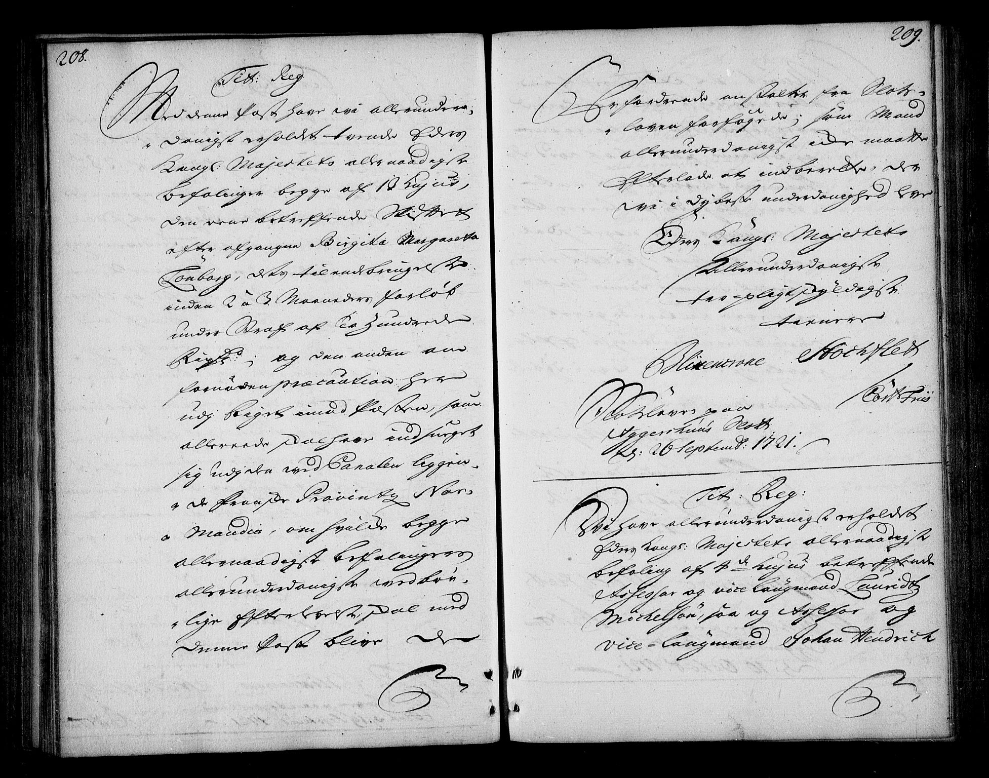 Stattholderembetet 1572-1771, AV/RA-EA-2870/Bd/L0003: Relasjonsprotokoll, 1720-1722, p. 208-209