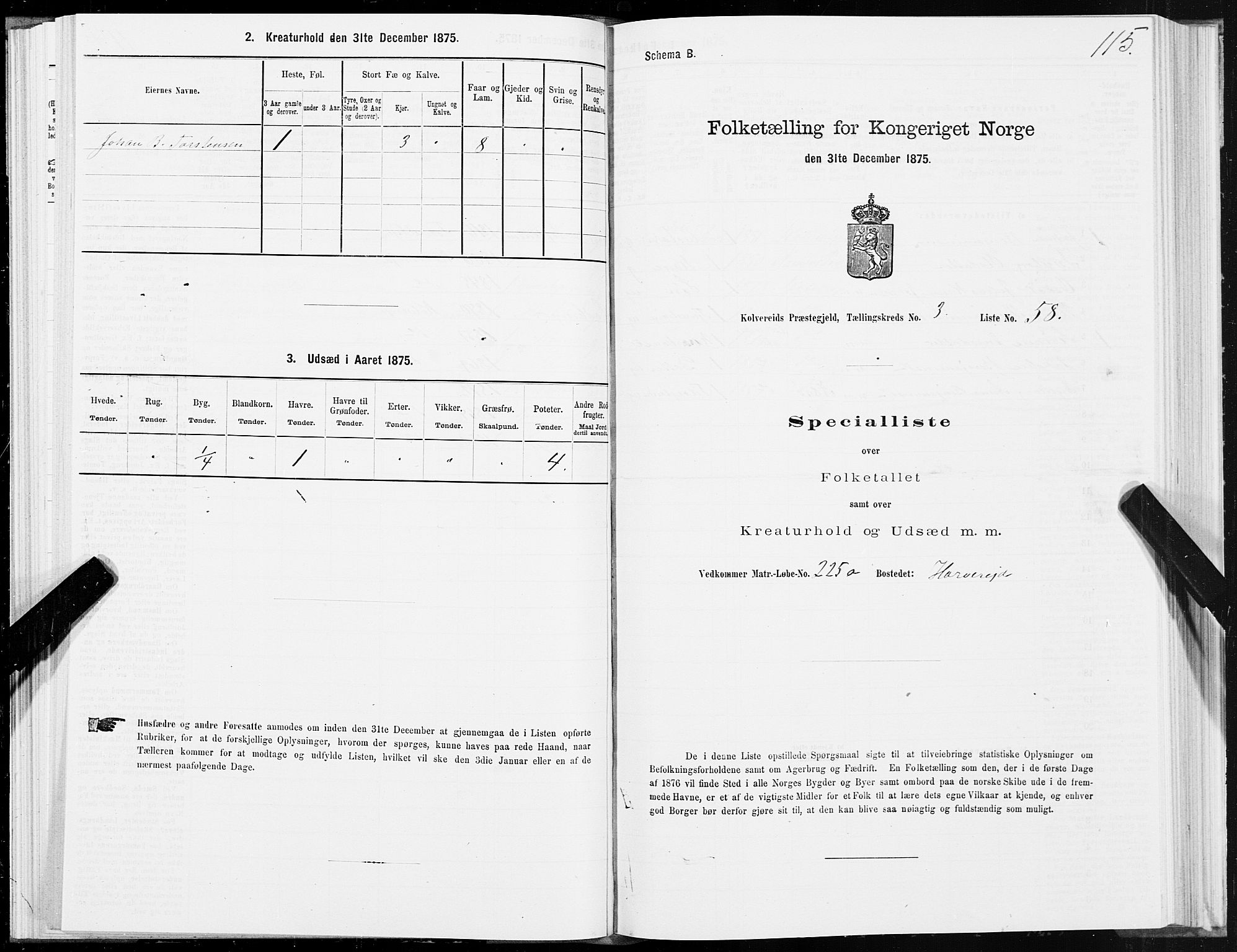 SAT, 1875 census for 1752P Kolvereid, 1875, p. 2115
