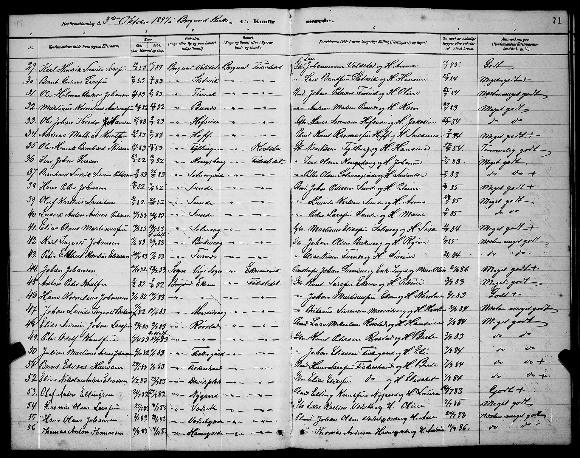 Ministerialprotokoller, klokkerbøker og fødselsregistre - Møre og Romsdal, SAT/A-1454/528/L0430: Parish register (copy) no. 528C11, 1884-1899, p. 71