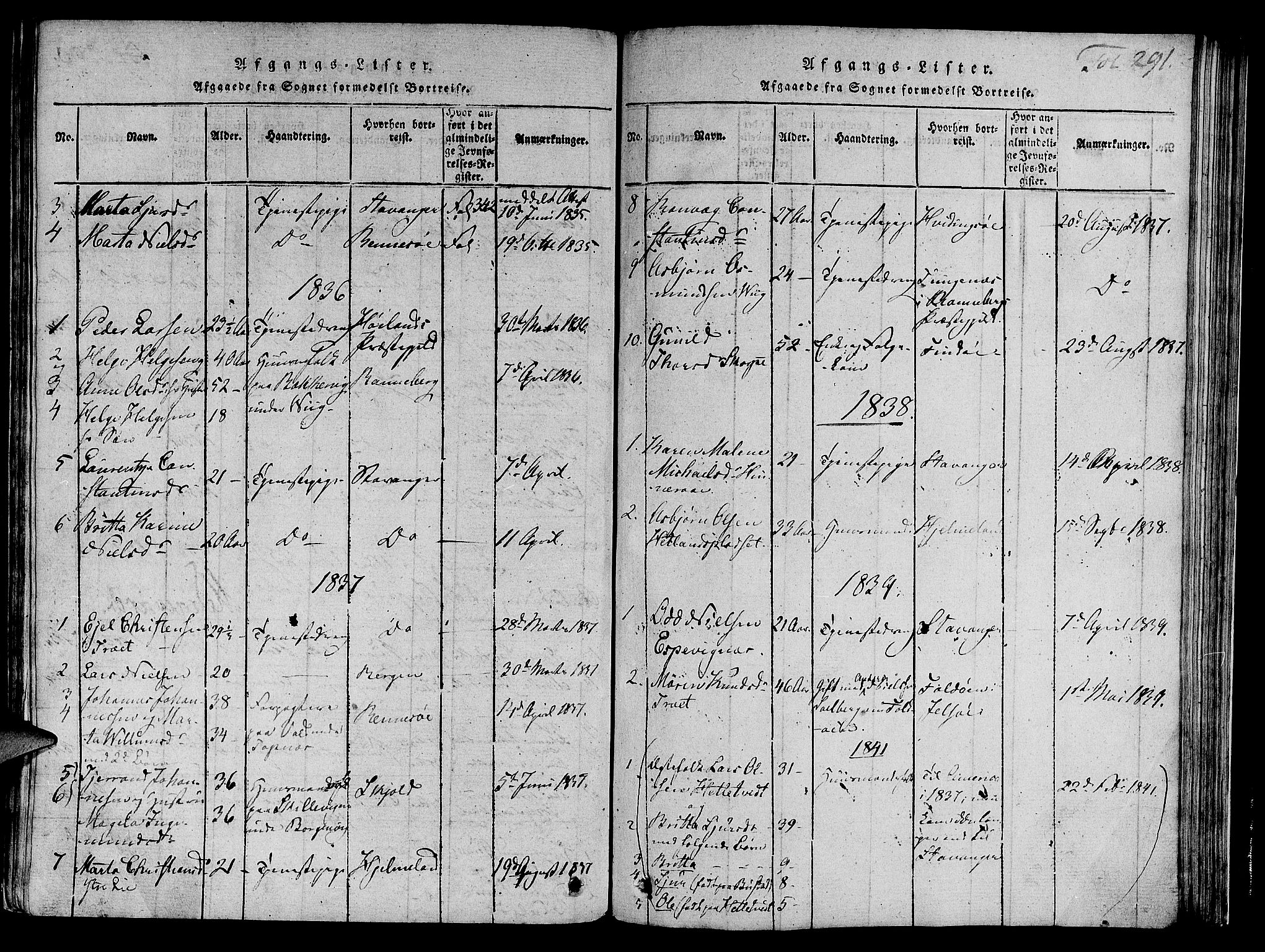 Nedstrand sokneprestkontor, SAST/A-101841/01/IV: Parish register (official) no. A 6, 1816-1838, p. 291