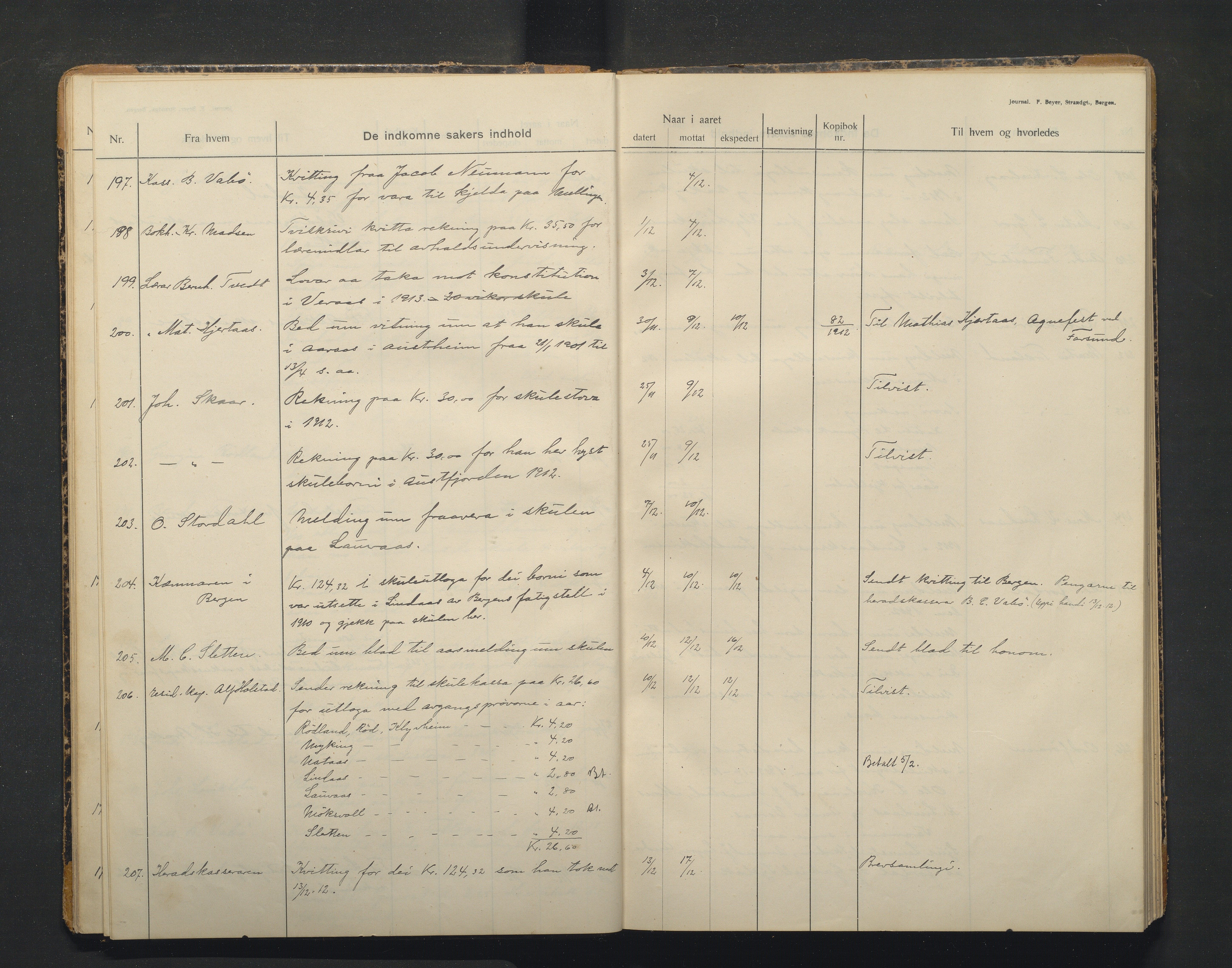 Lindås kommune. Skulestyret, IKAH/1263-211/C/Ca/L0005: Postjournal for Lindås skulestyre, 1912-1918