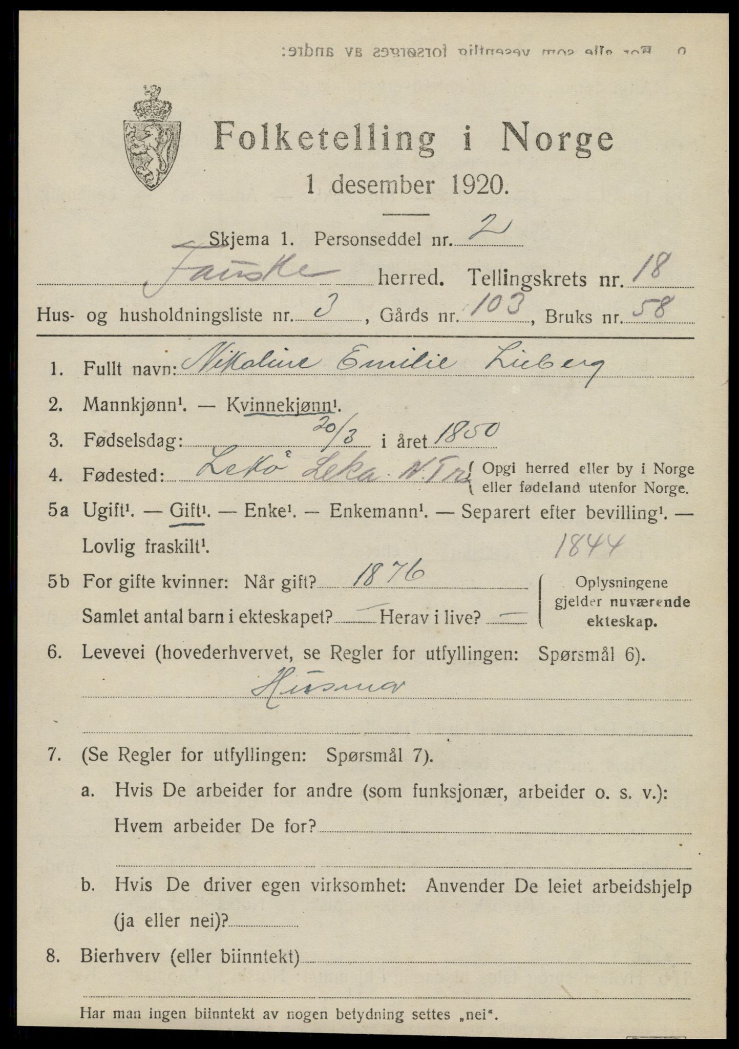 SAT, 1920 census for Fauske, 1920, p. 10828