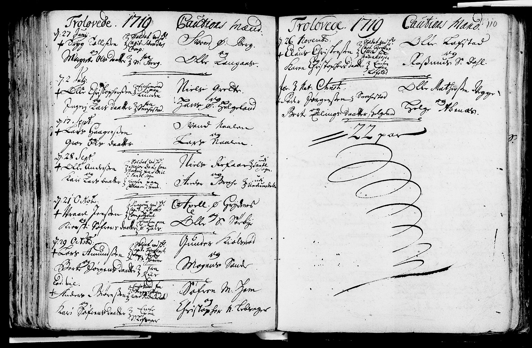 Våle kirkebøker, SAKO/A-334/F/Fa/L0002: Parish register (official) no. I 2, 1705-1732, p. 110