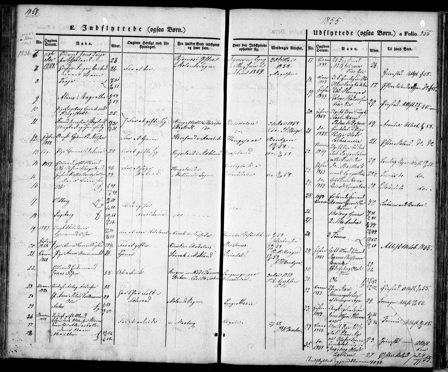 Froland sokneprestkontor, AV/SAK-1111-0013/F/Fa/L0002: Parish register (official) no. A 2, 1845-1863, p. 255