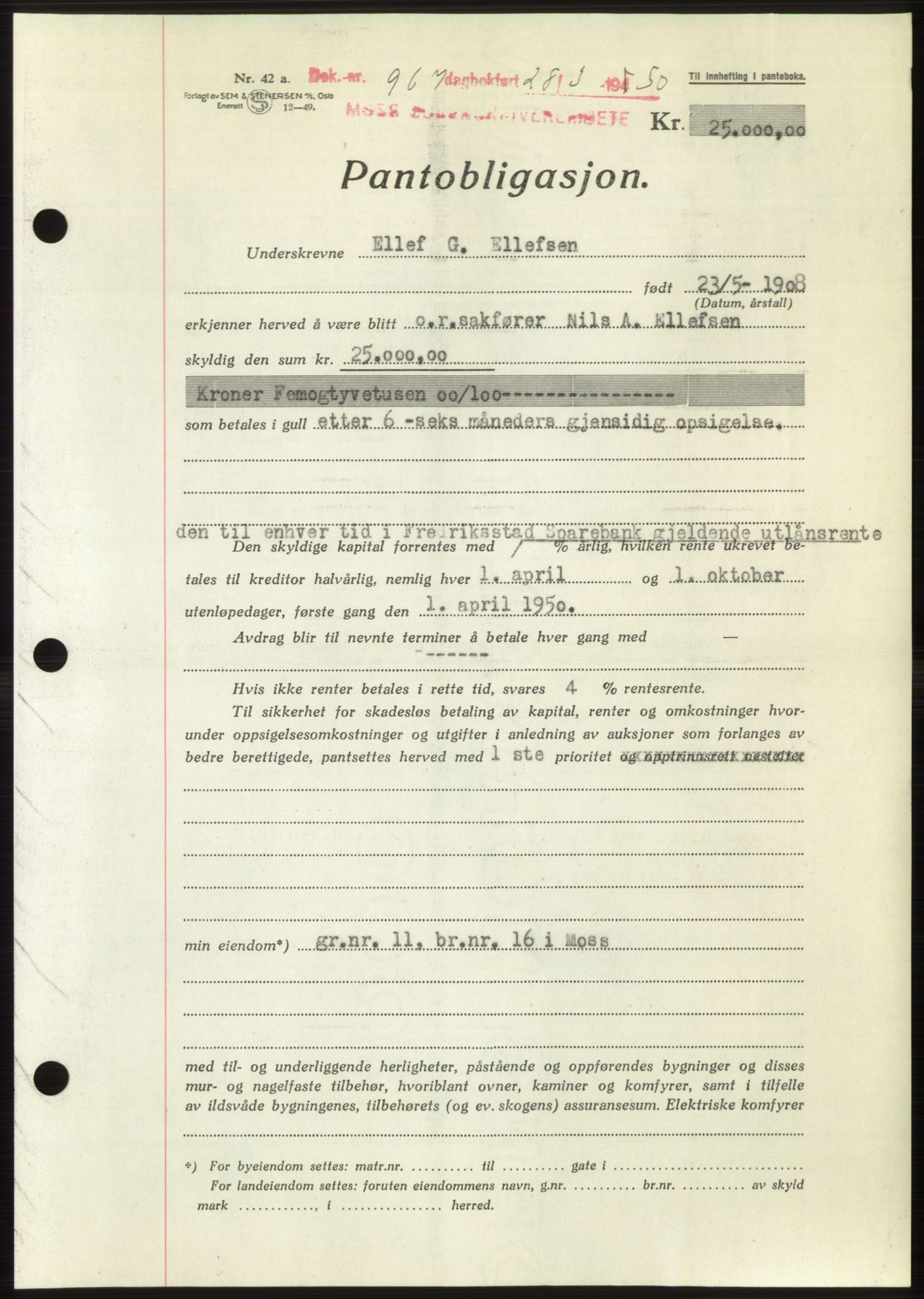 Moss sorenskriveri, AV/SAO-A-10168: Mortgage book no. B24, 1950-1950, Diary no: : 967/1950