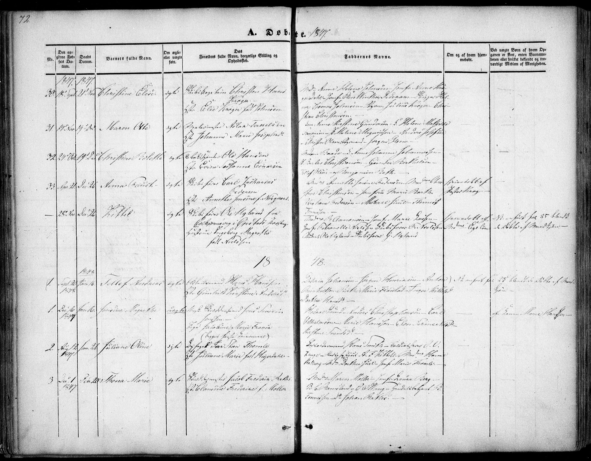 Arendal sokneprestkontor, Trefoldighet, SAK/1111-0040/F/Fa/L0005: Parish register (official) no. A 5, 1838-1854, p. 72