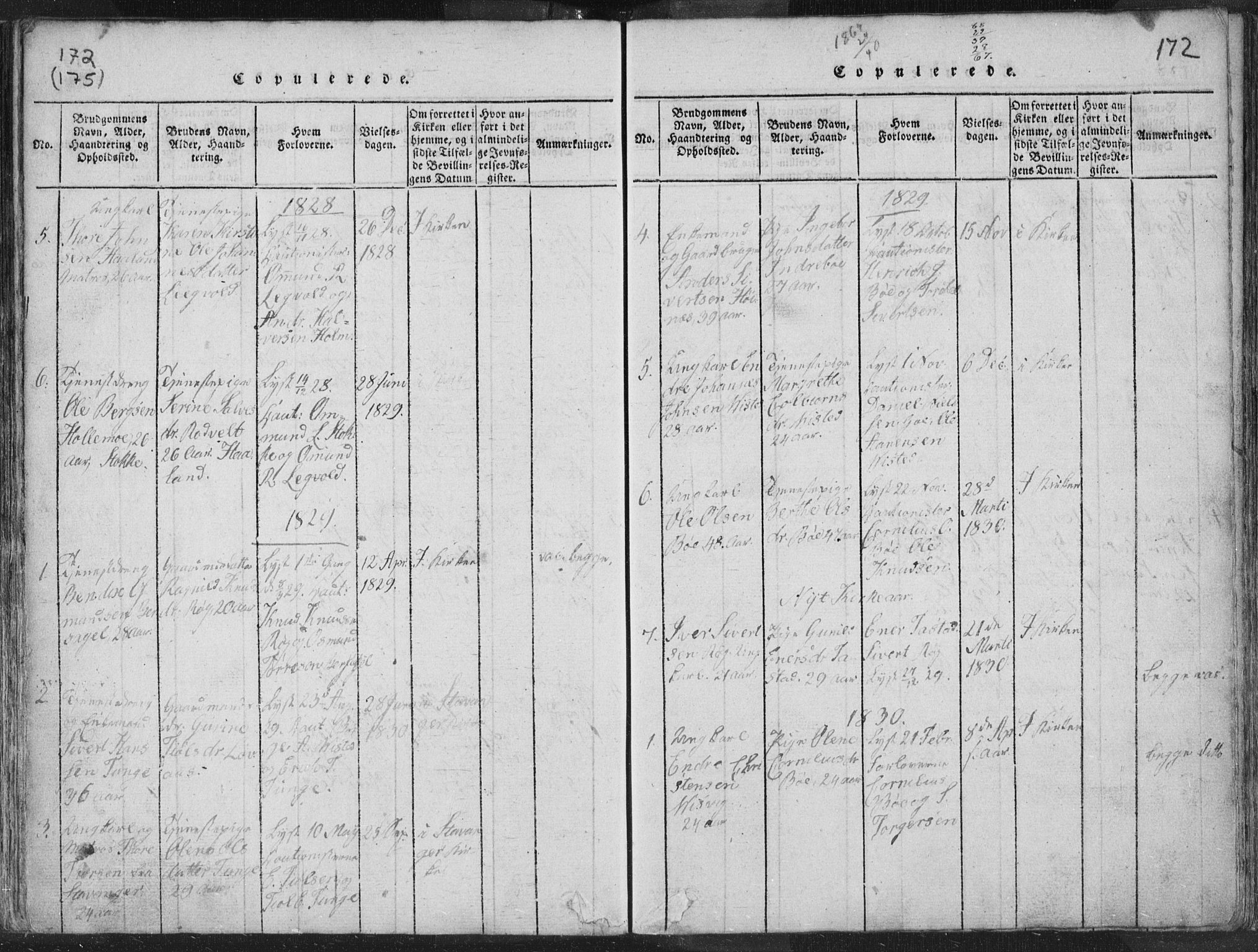 Hetland sokneprestkontor, AV/SAST-A-101826/30/30BA/L0001: Parish register (official) no. A 1, 1816-1856, p. 172