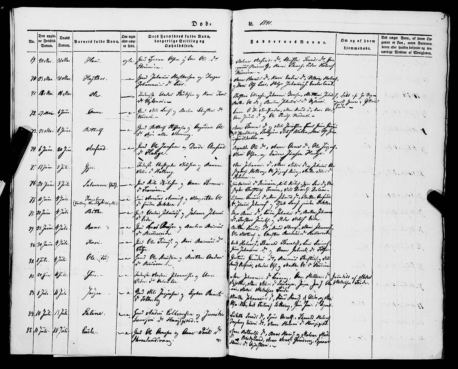 Stord sokneprestembete, SAB/A-78201/H/Haa: Parish register (official) no. A 7, 1841-1861, p. 5