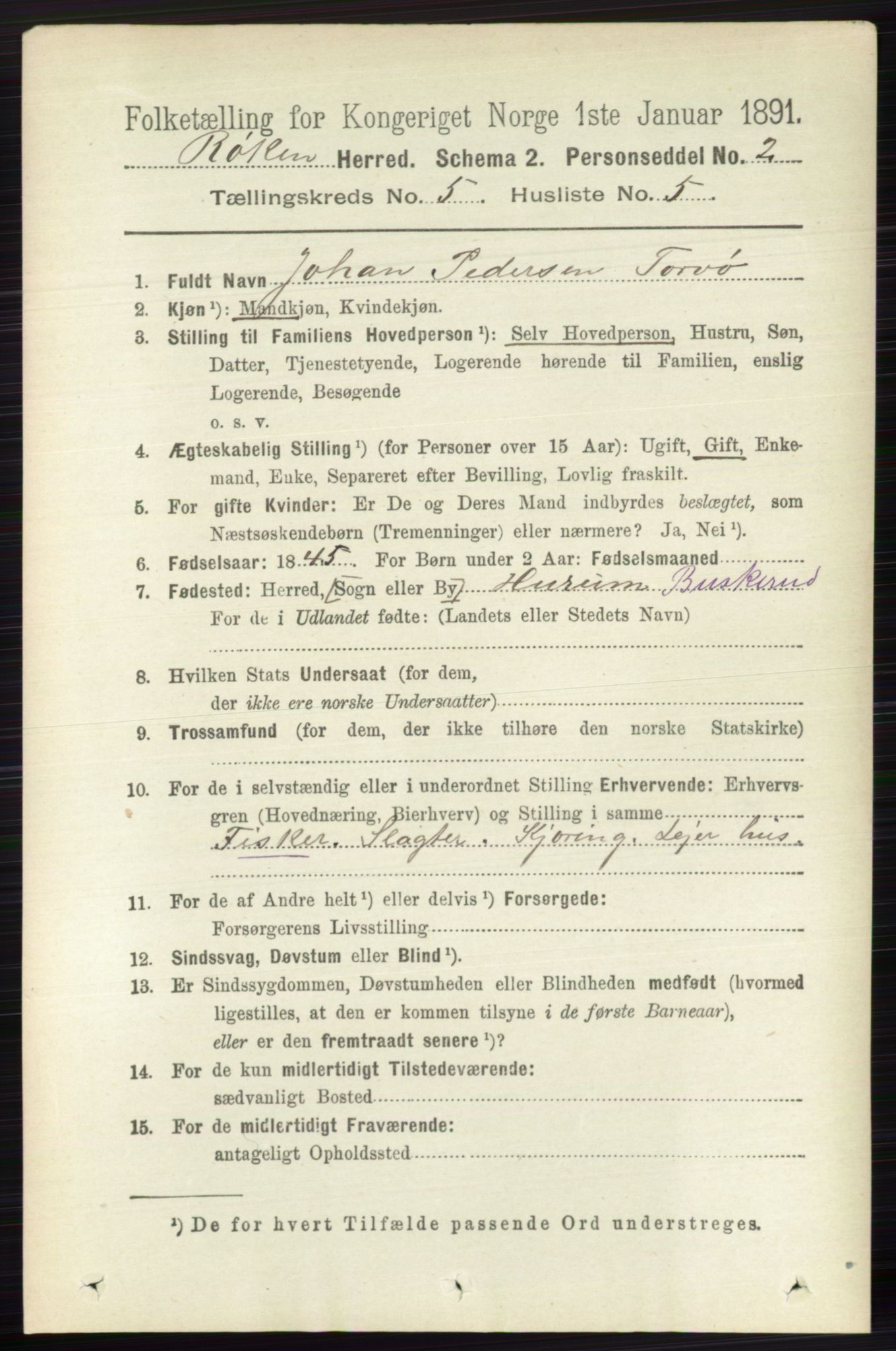 RA, 1891 census for 0627 Røyken, 1891, p. 2904
