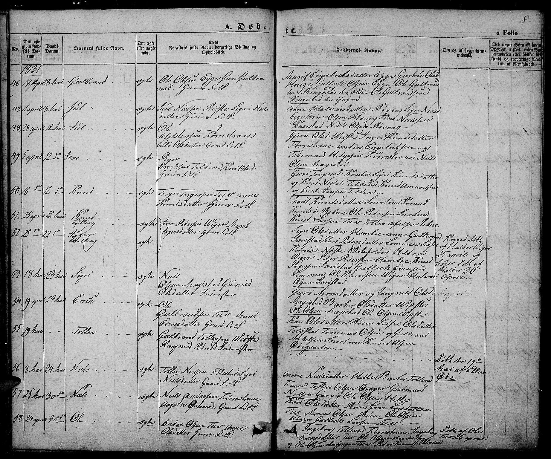 Slidre prestekontor, AV/SAH-PREST-134/H/Ha/Haa/L0003: Parish register (official) no. 3, 1831-1843, p. 8