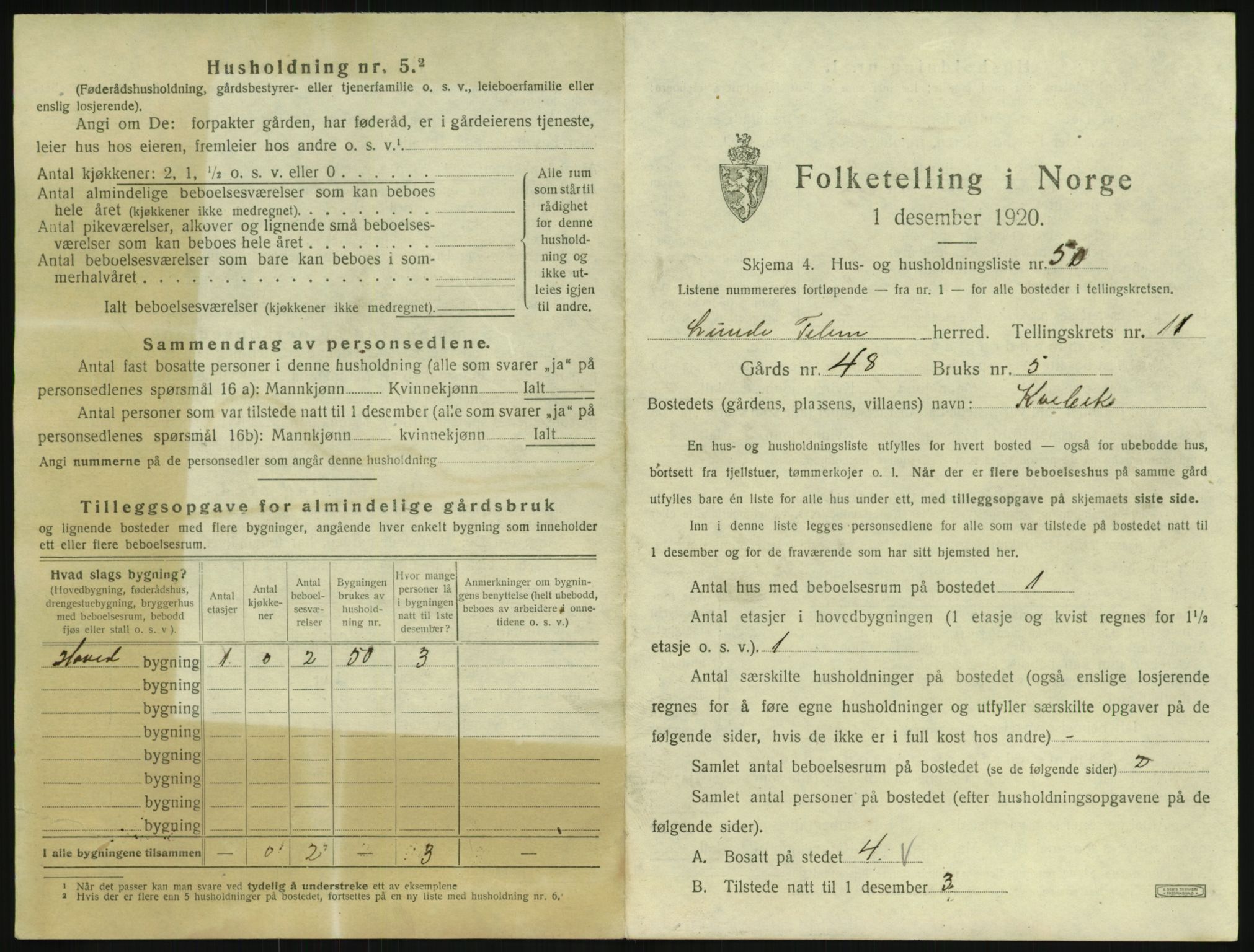 SAKO, 1920 census for Lunde, 1920, p. 1025