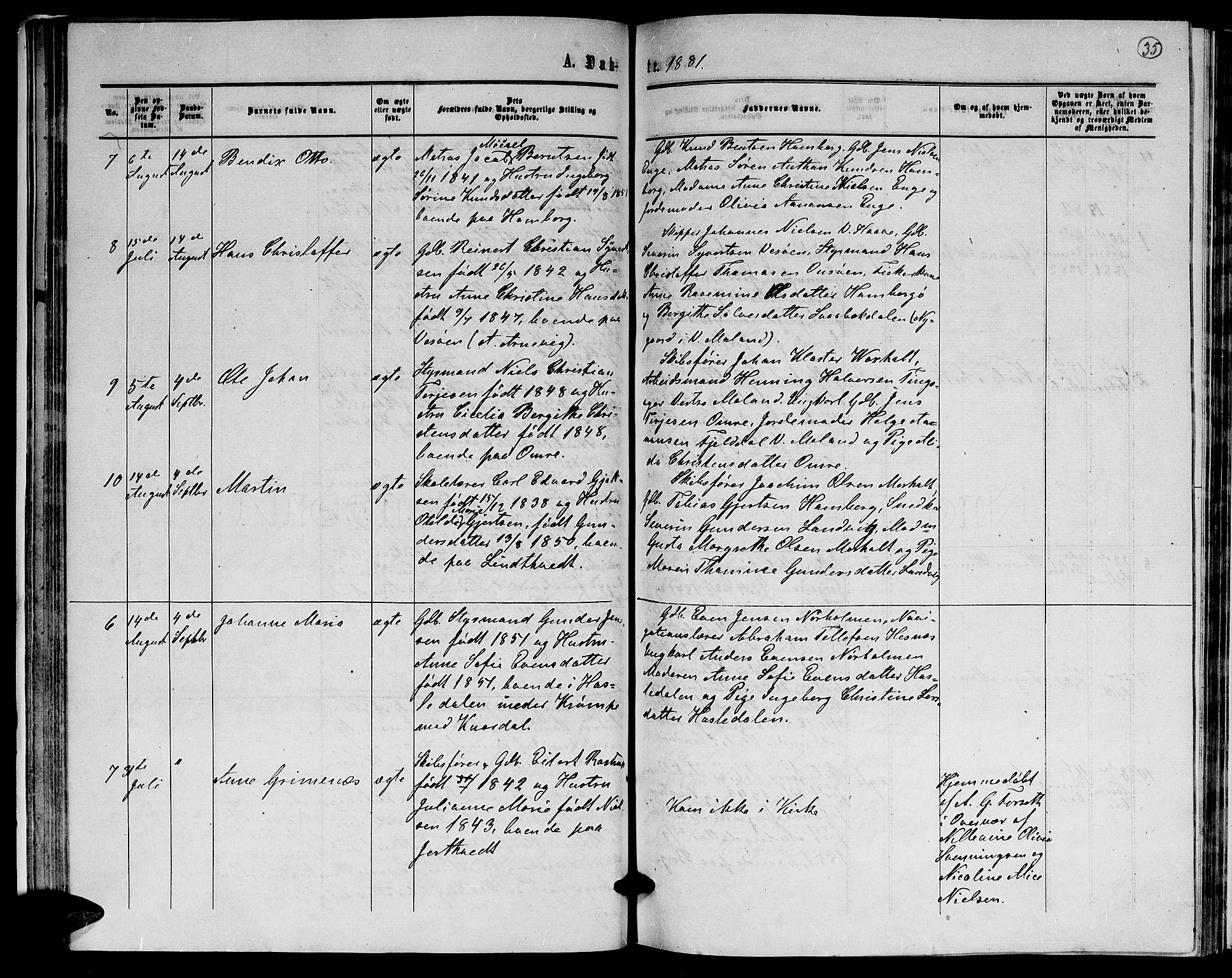 Hommedal sokneprestkontor, AV/SAK-1111-0023/F/Fb/Fba/L0003: Parish register (copy) no. B 3, 1863-1884, p. 35