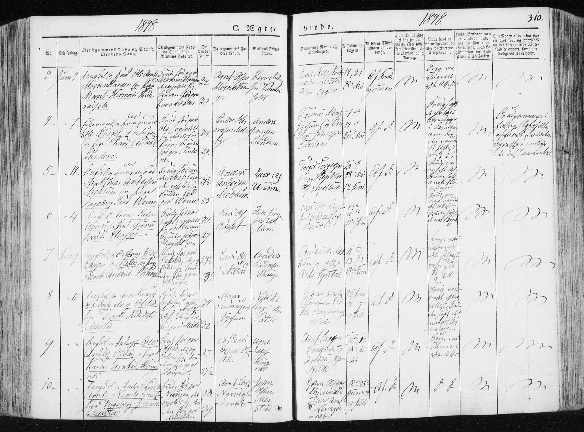 Ministerialprotokoller, klokkerbøker og fødselsregistre - Sør-Trøndelag, SAT/A-1456/665/L0771: Parish register (official) no. 665A06, 1830-1856, p. 310