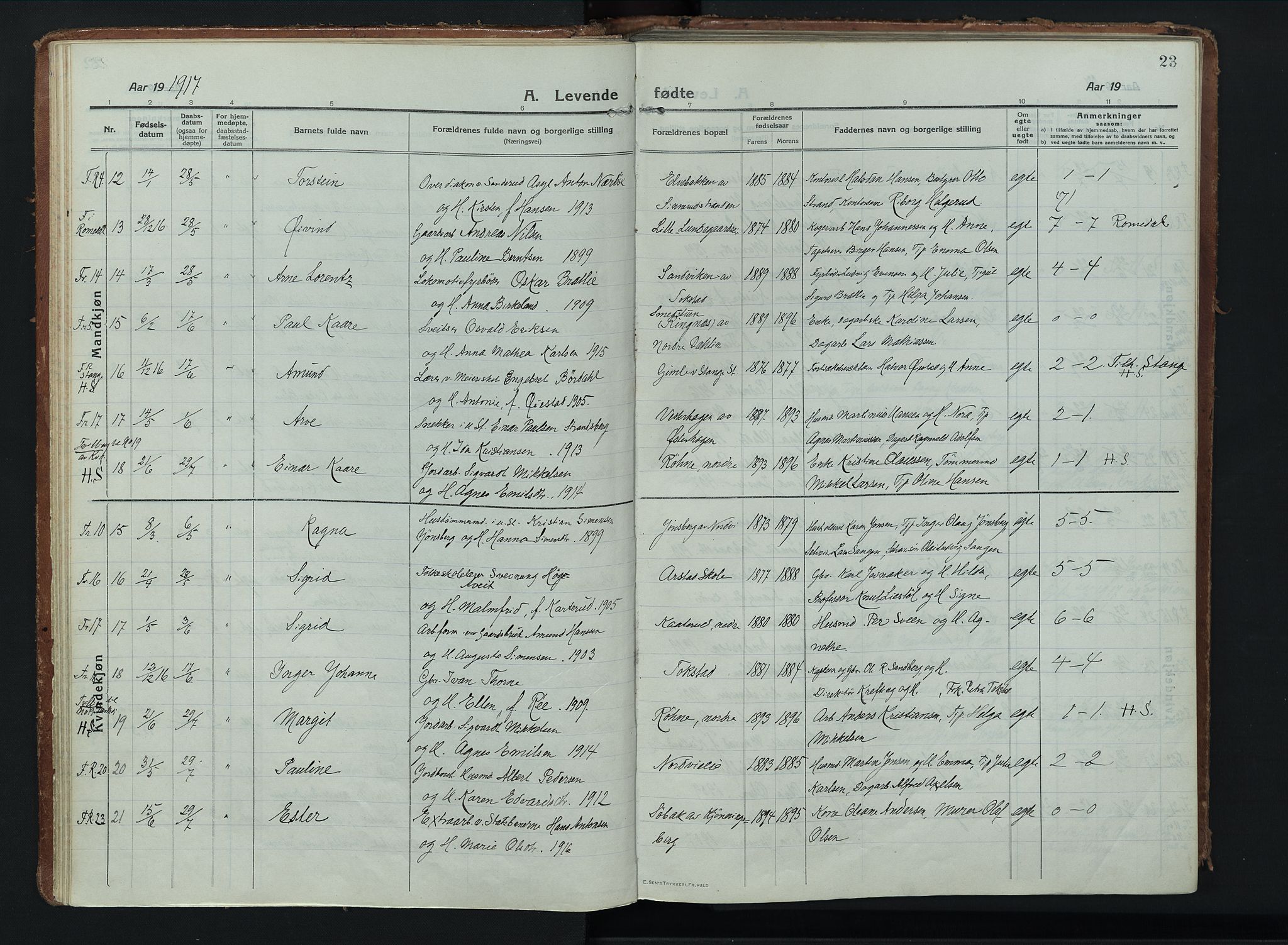 Stange prestekontor, AV/SAH-PREST-002/K/L0028: Parish register (official) no. 28, 1913-1932, p. 23