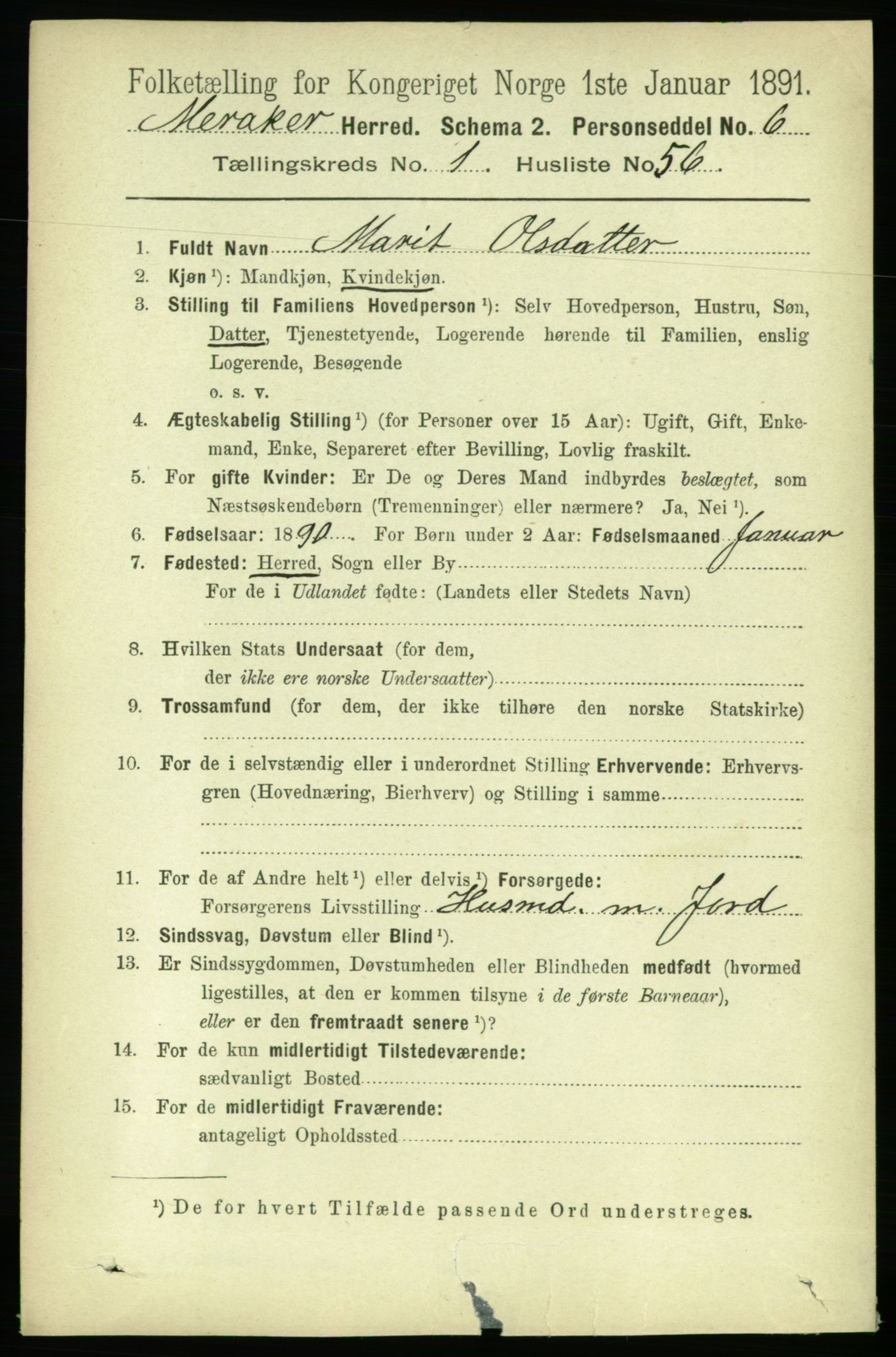 RA, 1891 census for 1711 Meråker, 1891, p. 502