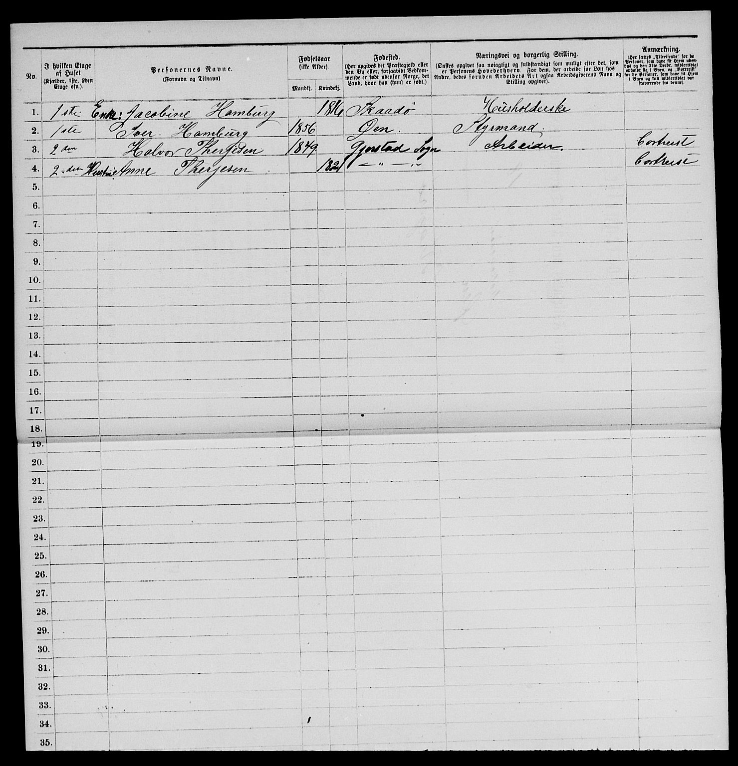 SAKO, 1885 census for 0801 Kragerø, 1885, p. 496