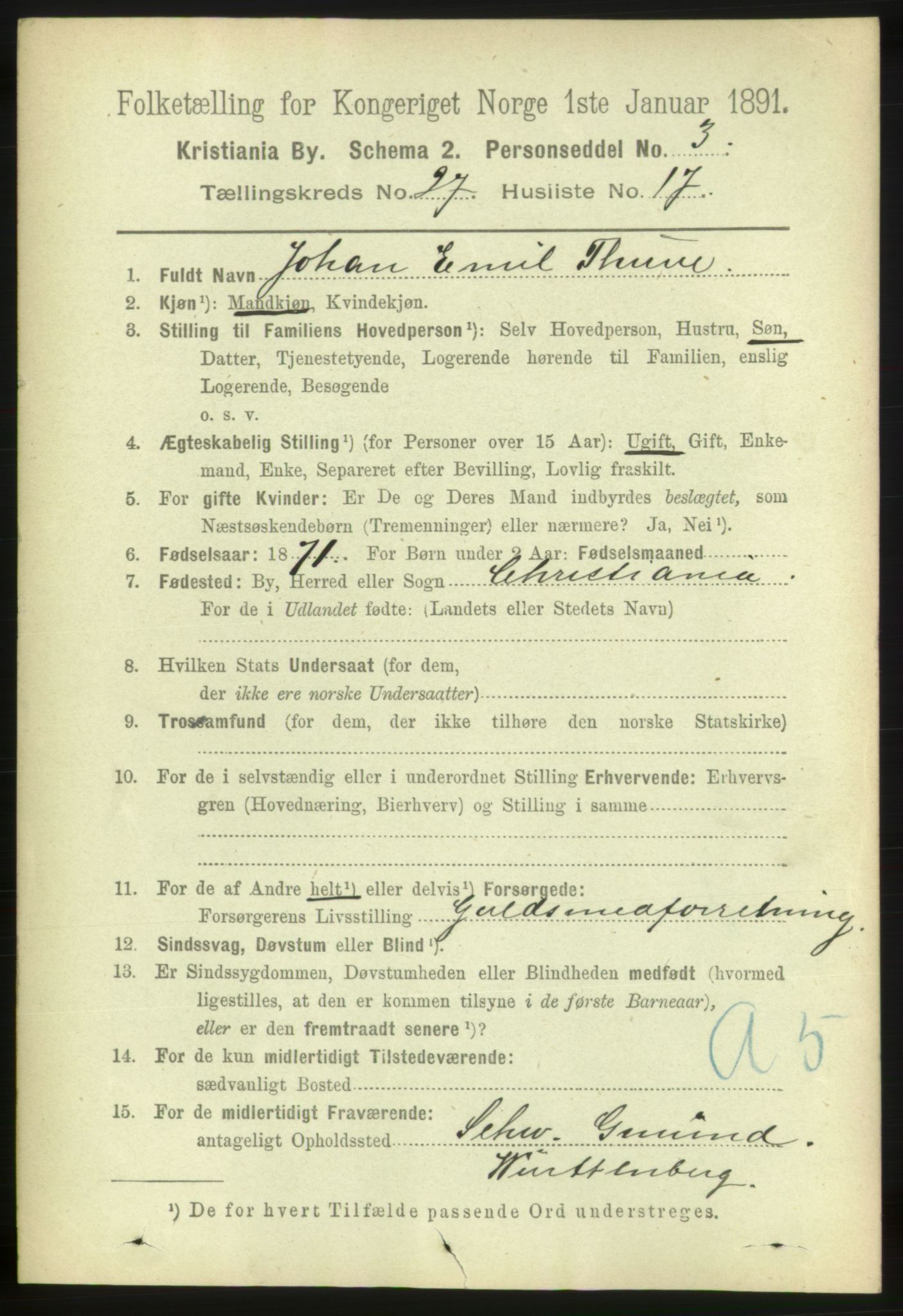 RA, 1891 census for 0301 Kristiania, 1891, p. 14212