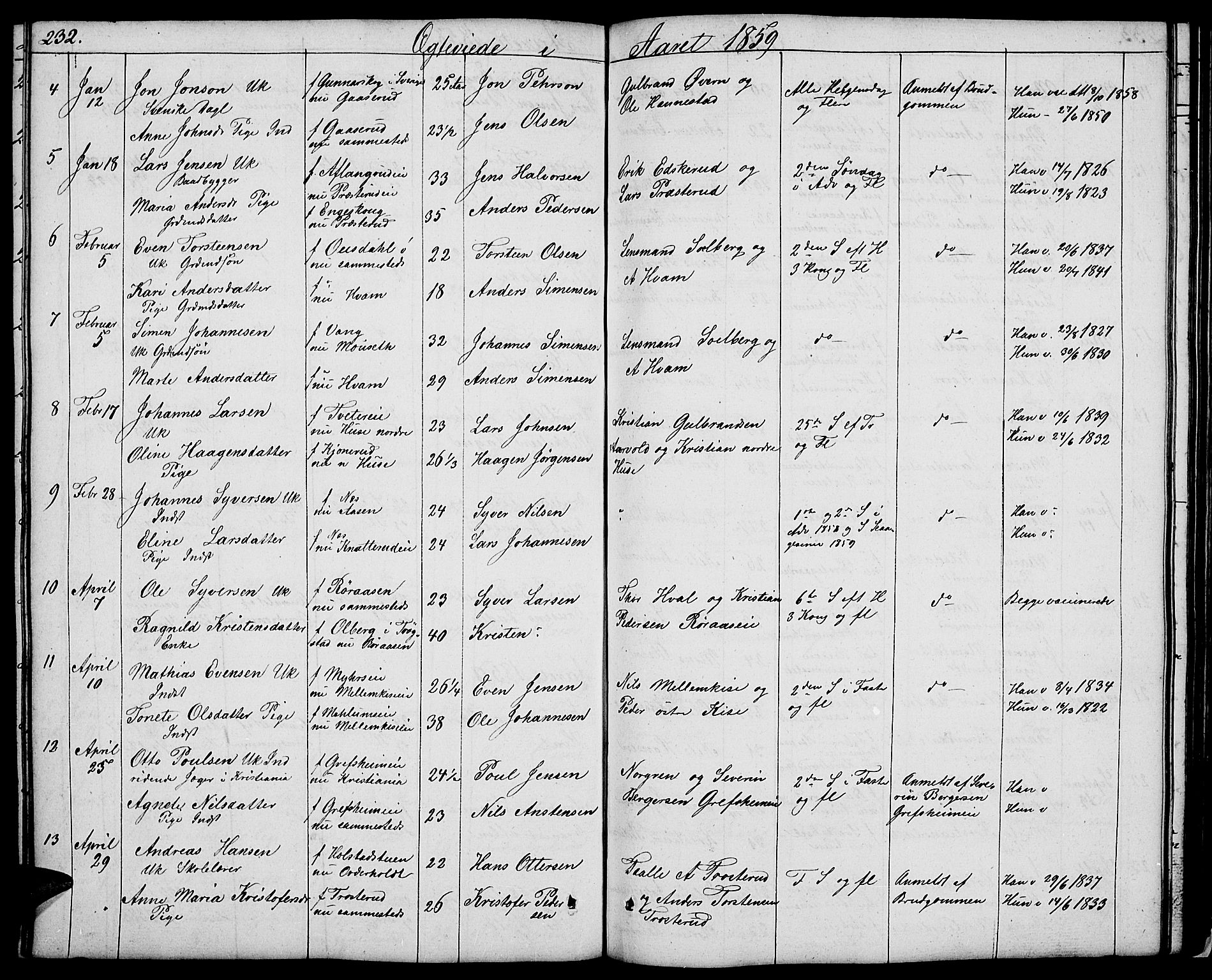 Nes prestekontor, Hedmark, SAH/PREST-020/L/La/L0004: Parish register (copy) no. 4, 1832-1861, p. 232