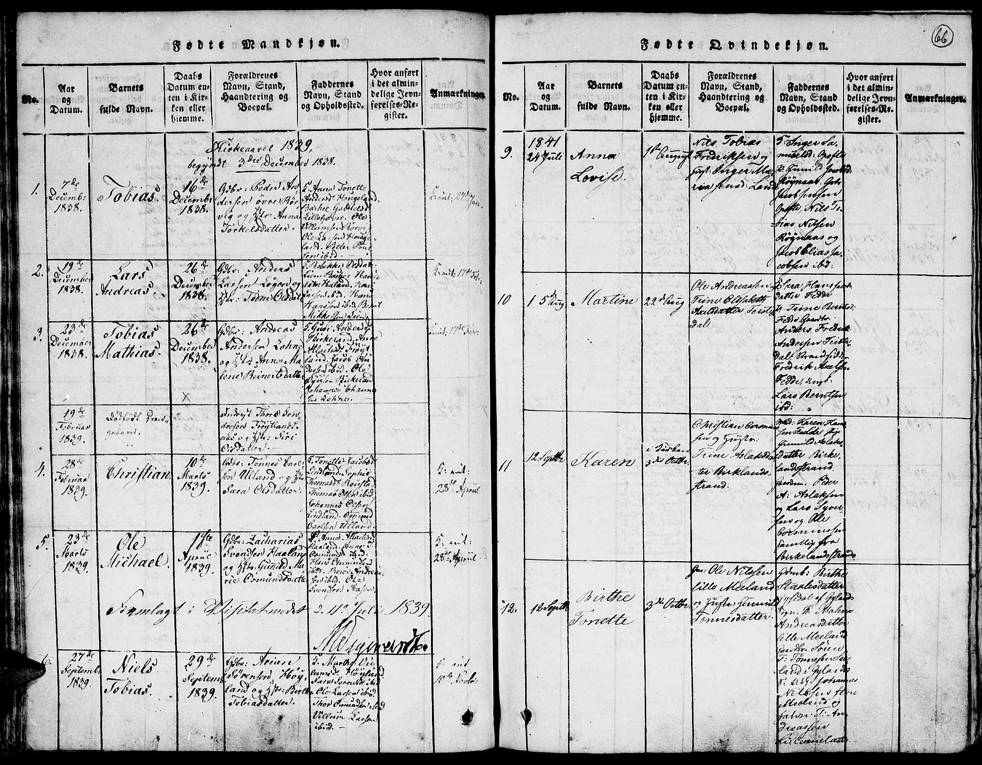 Kvinesdal sokneprestkontor, SAK/1111-0026/F/Fa/Faa/L0001: Parish register (official) no. A 1, 1815-1849, p. 66