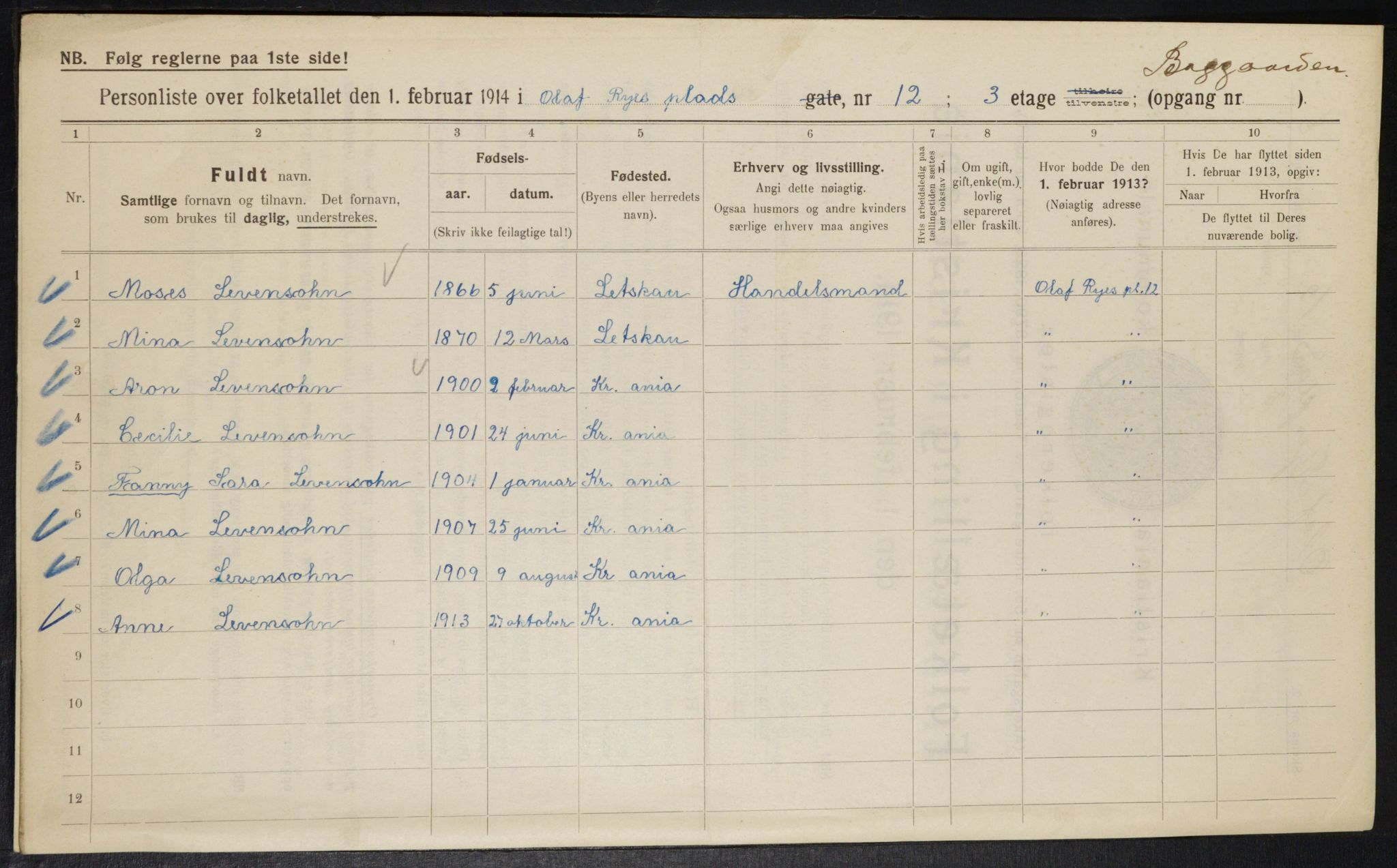 OBA, Municipal Census 1914 for Kristiania, 1914, p. 75393