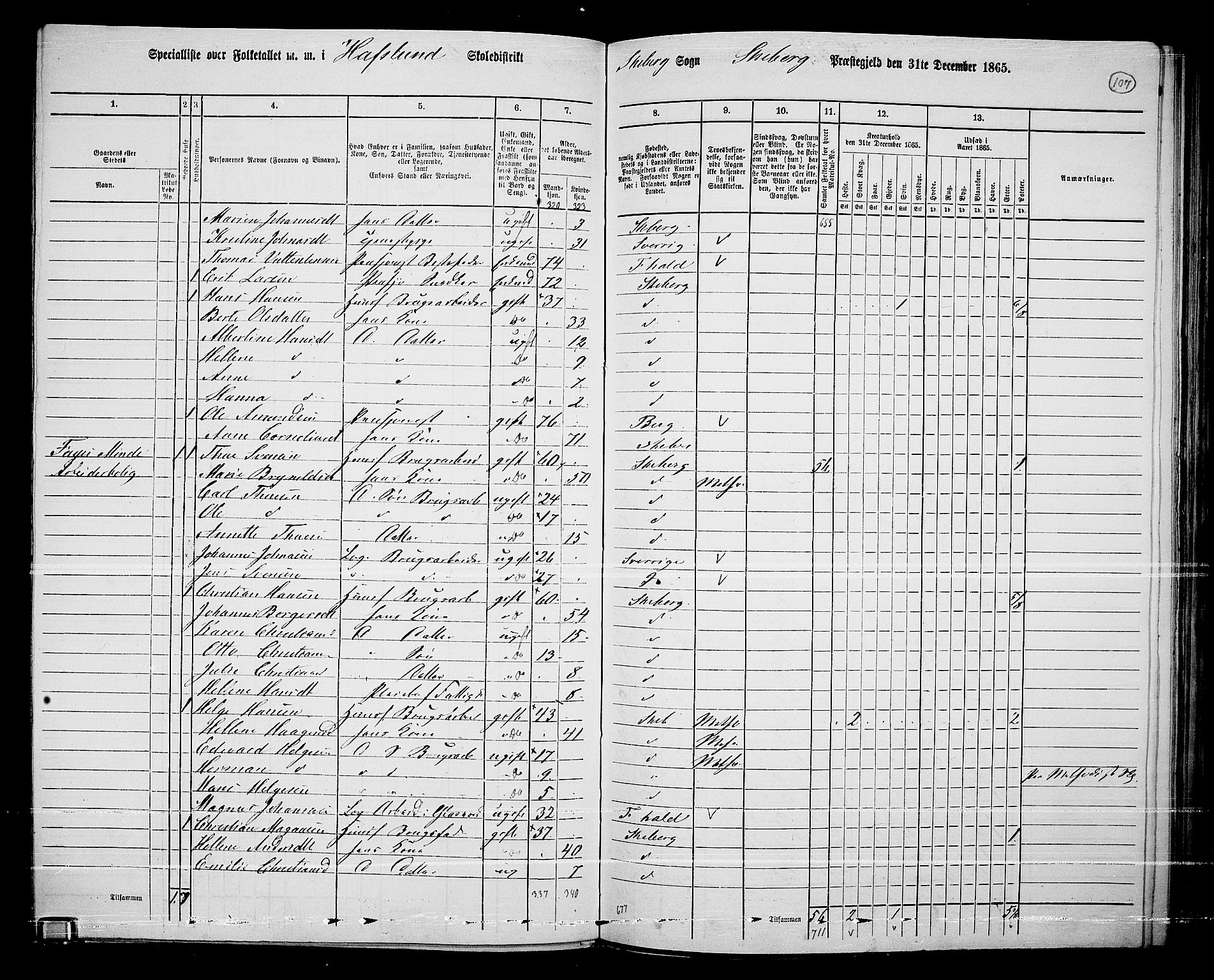 RA, 1865 census for Skjeberg, 1865, p. 101