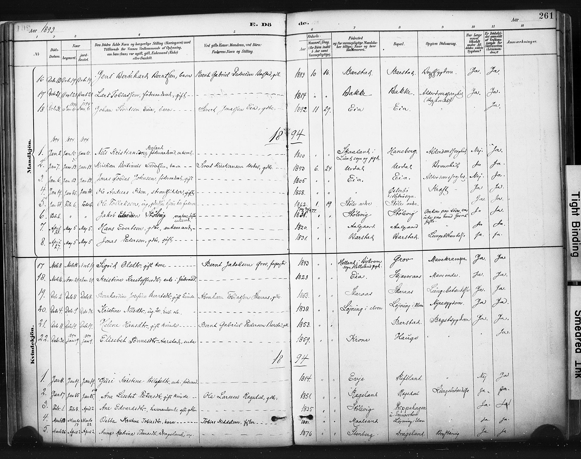 Sokndal sokneprestkontor, SAST/A-101808: Parish register (official) no. A 11.2, 1887-1905, p. 261