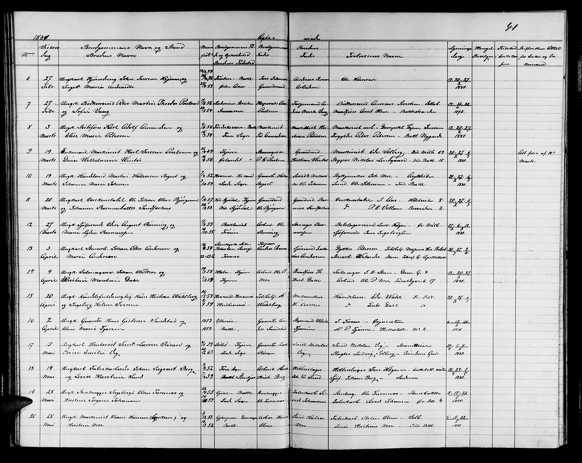 Ministerialprotokoller, klokkerbøker og fødselsregistre - Sør-Trøndelag, SAT/A-1456/604/L0221: Parish register (copy) no. 604C04, 1870-1885, p. 41