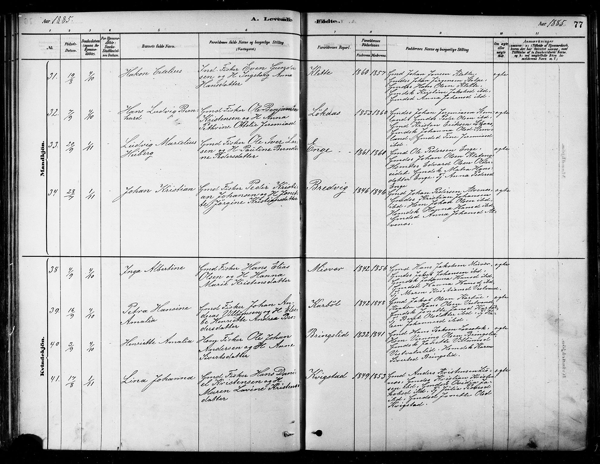 Ministerialprotokoller, klokkerbøker og fødselsregistre - Nordland, SAT/A-1459/852/L0740: Parish register (official) no. 852A10, 1878-1894, p. 77