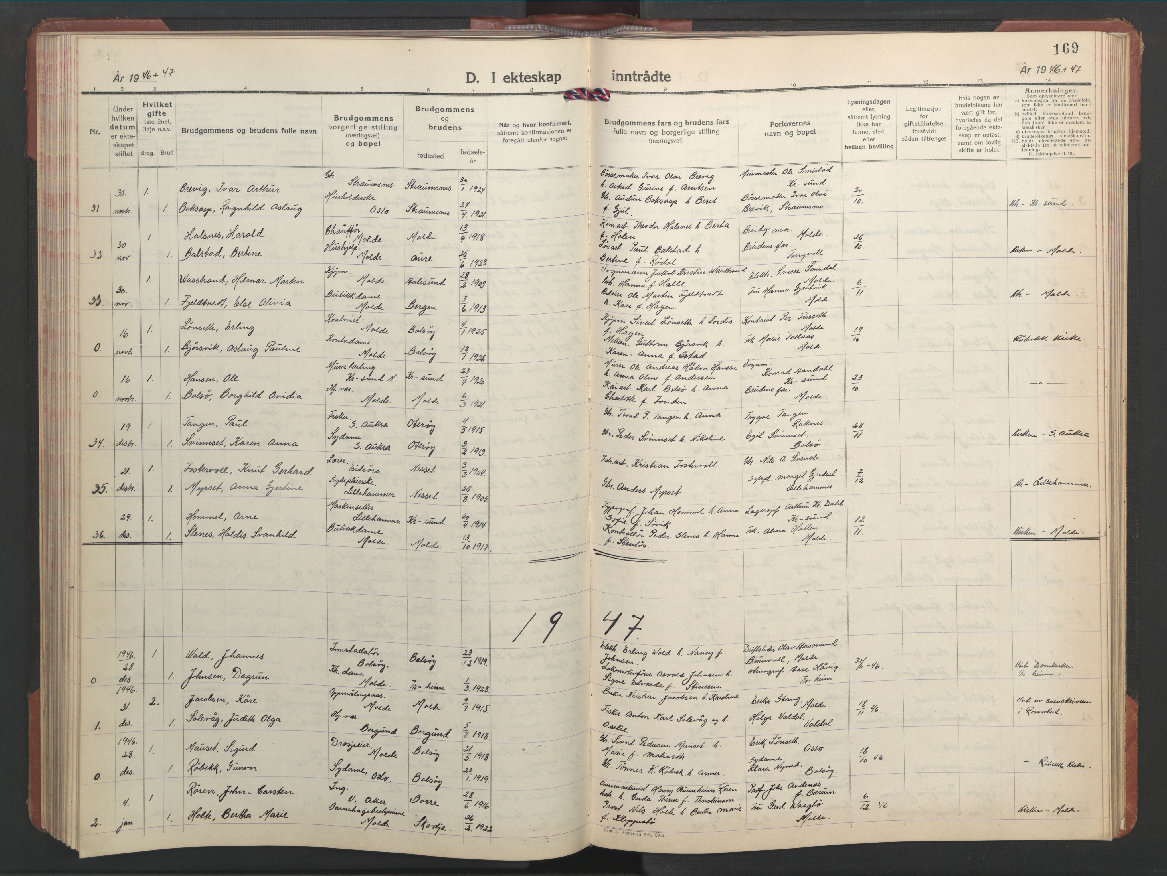 Ministerialprotokoller, klokkerbøker og fødselsregistre - Møre og Romsdal, AV/SAT-A-1454/558/L0705: Parish register (copy) no. 558C06, 1940-1953, p. 169