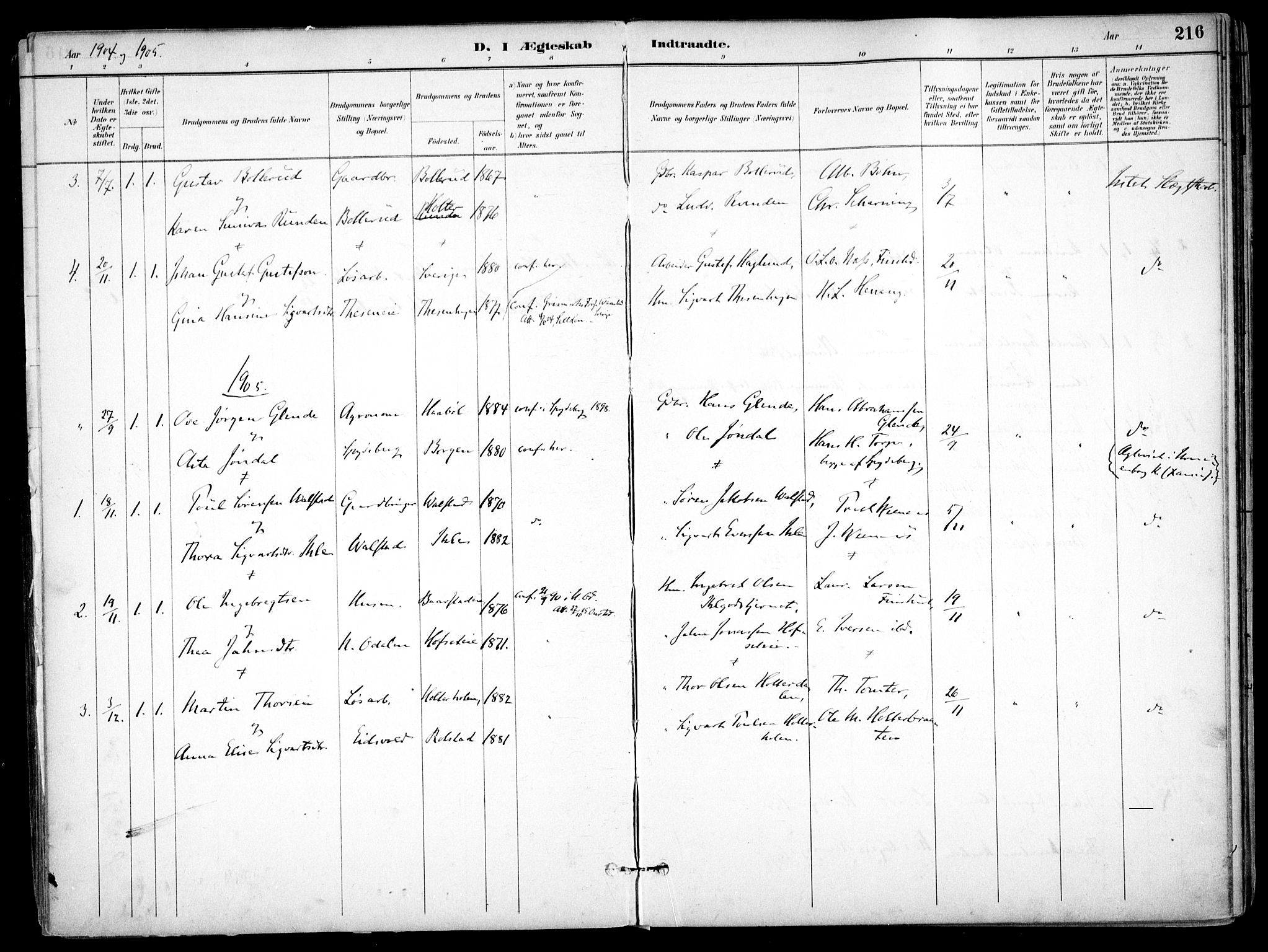 Nes prestekontor Kirkebøker, AV/SAO-A-10410/F/Fb/L0002: Parish register (official) no. II 2, 1883-1918, p. 216