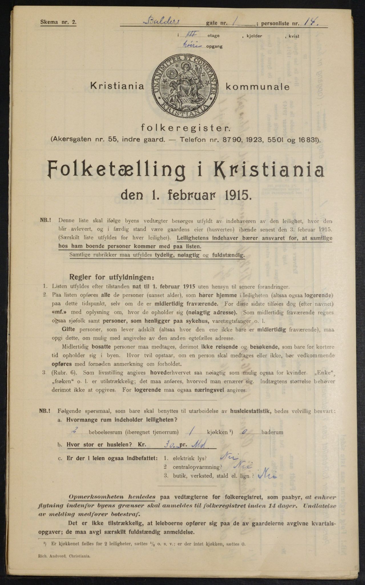 OBA, Municipal Census 1915 for Kristiania, 1915, p. 3115