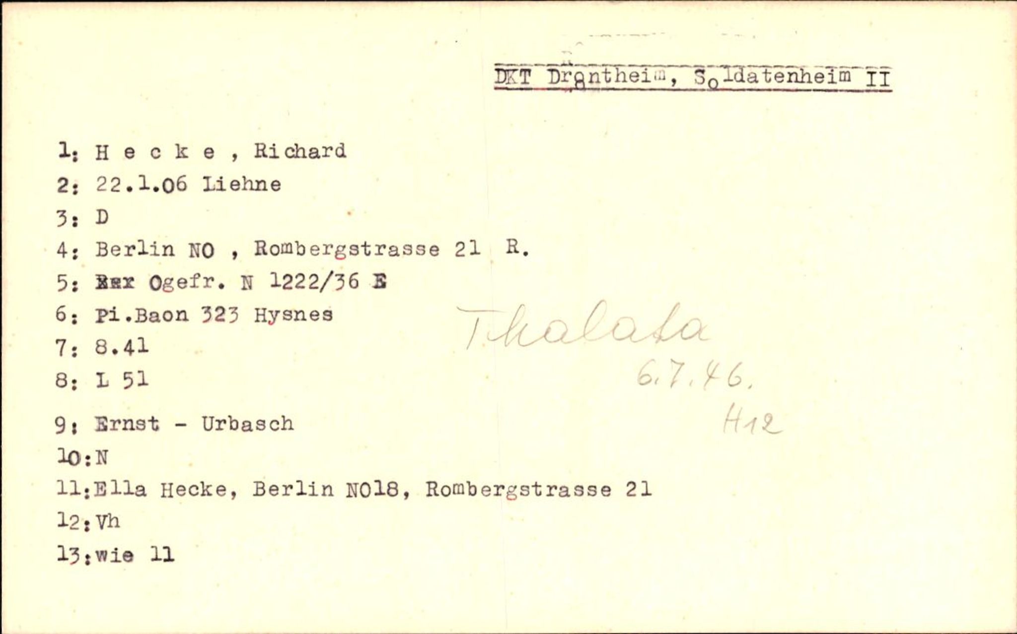 Hjemsendte tyskere , RA/RAFA-6487/D/Db/L0013: Hecke-Hofmann, 1945-1947, p. 1