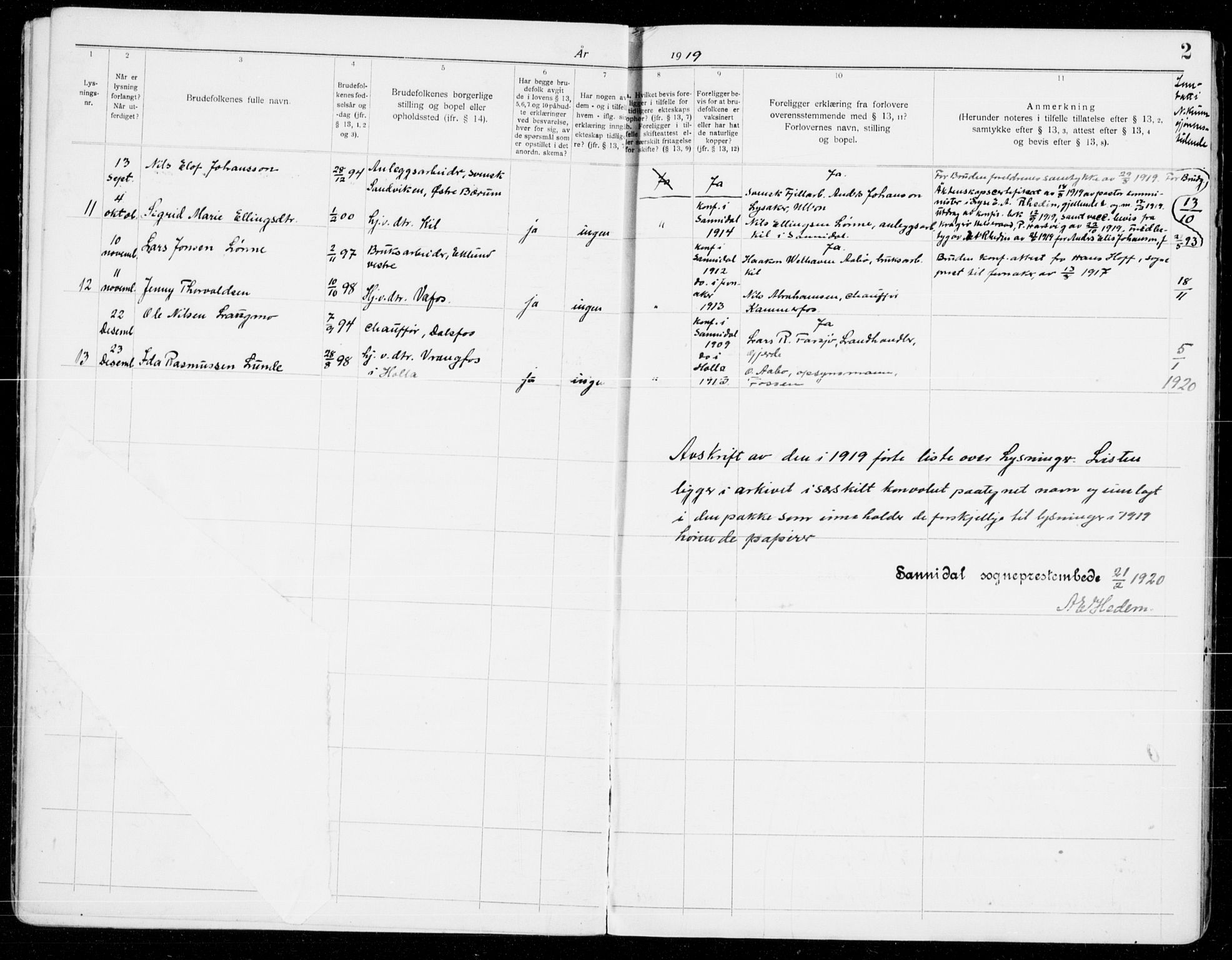 Sannidal kirkebøker, SAKO/A-296/H/Ha/L0002: Banns register no. 2, 1919-1942, p. 2